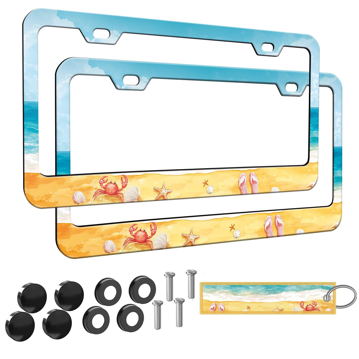 Hawaii Beach License Plate Frame for Women 2Pc Car Tag (for Beach-seashell / 2 pack)