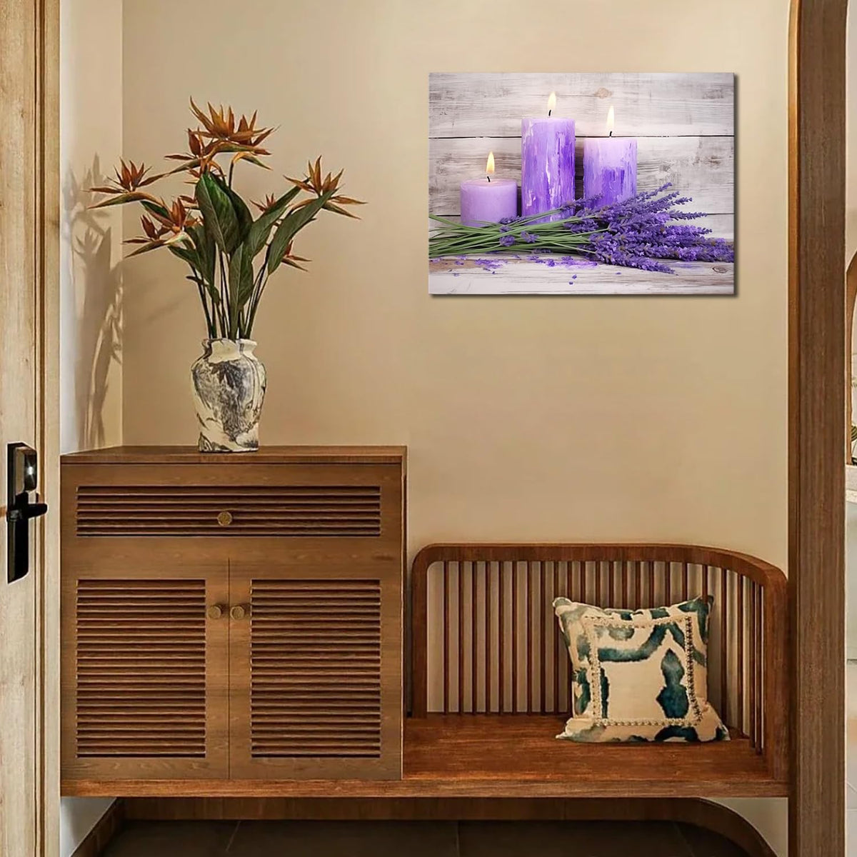 Purple Lavender Spa Bathroom Decor Purple Candles Lavender Flowers Pictures Wall Decor Zen Meditation Artwork for Living Room Bedroom Spa Room Decor (Artwork 01 / 24"L x 16"W)