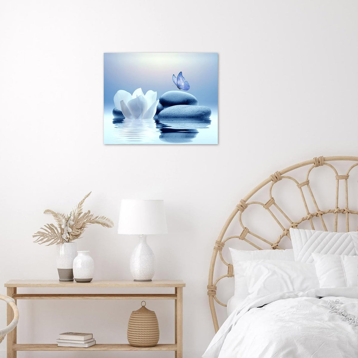 Zen Wall Art Framed Floral Blue Bathroom Wall Decor (8"L x 10"W / Blue)