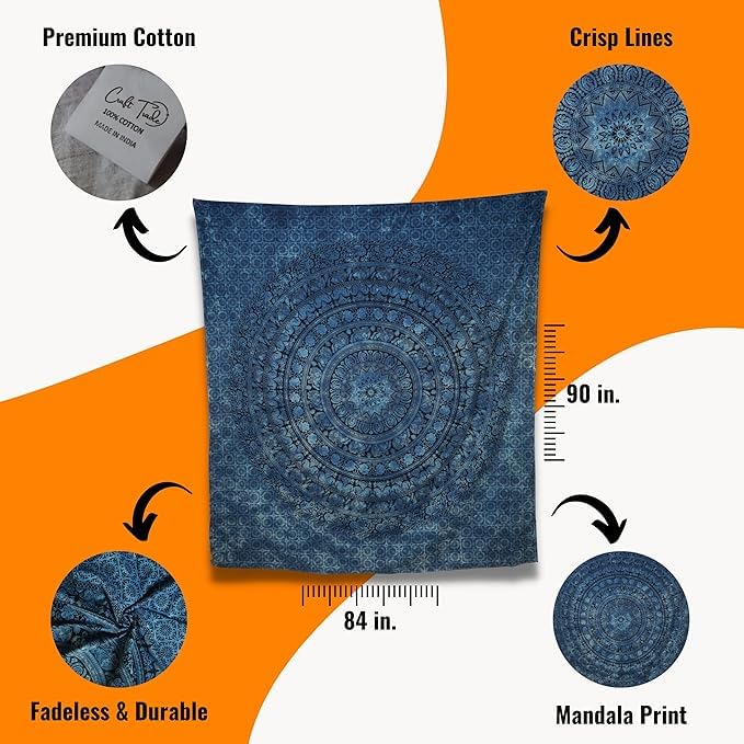 Cotton Mandala Tapestry (Blue / 50"L x 60"W)