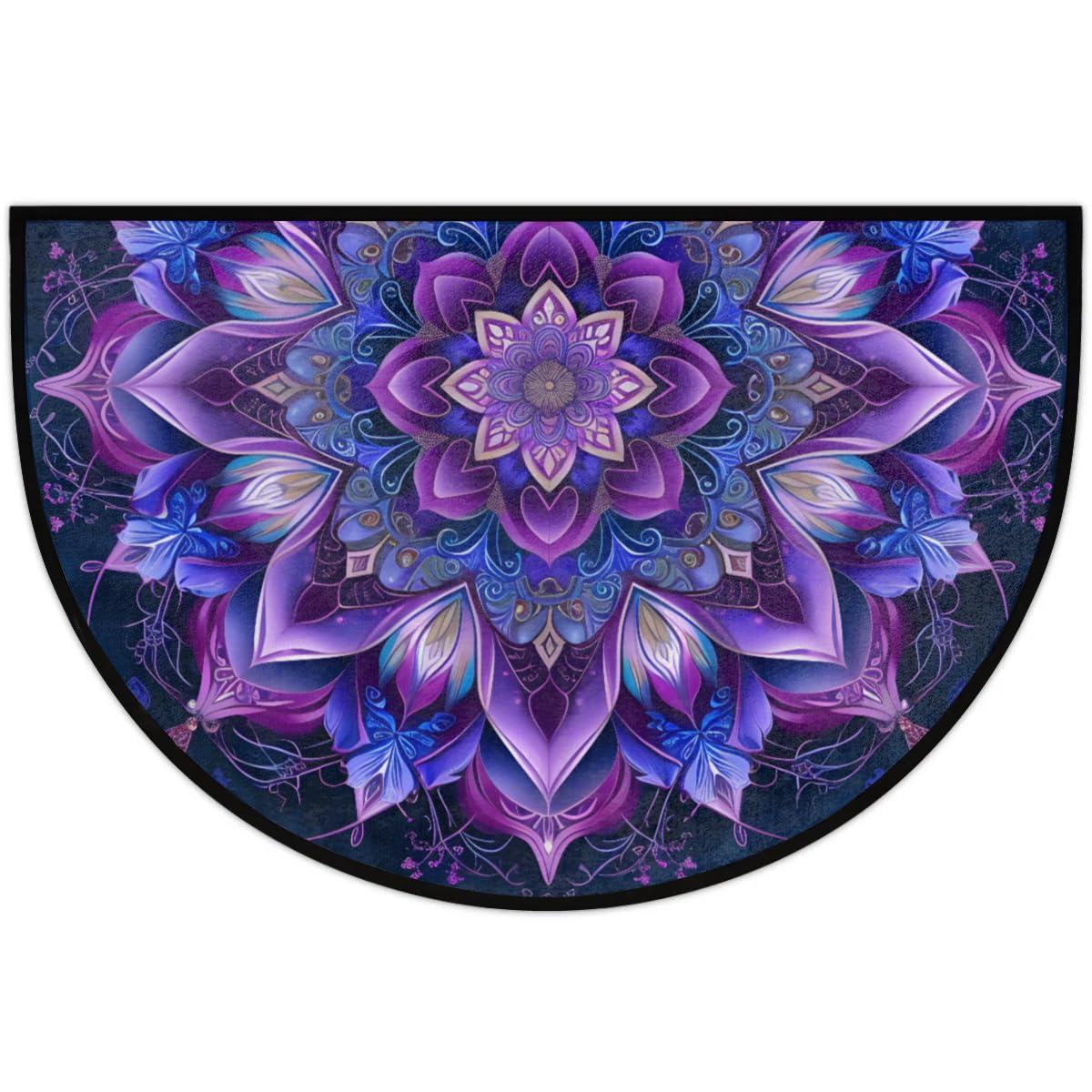 Mandala Purple Half Round Door Mat Semi Moon Rug Fireplace Carpet Area Rugs (A:a-6)