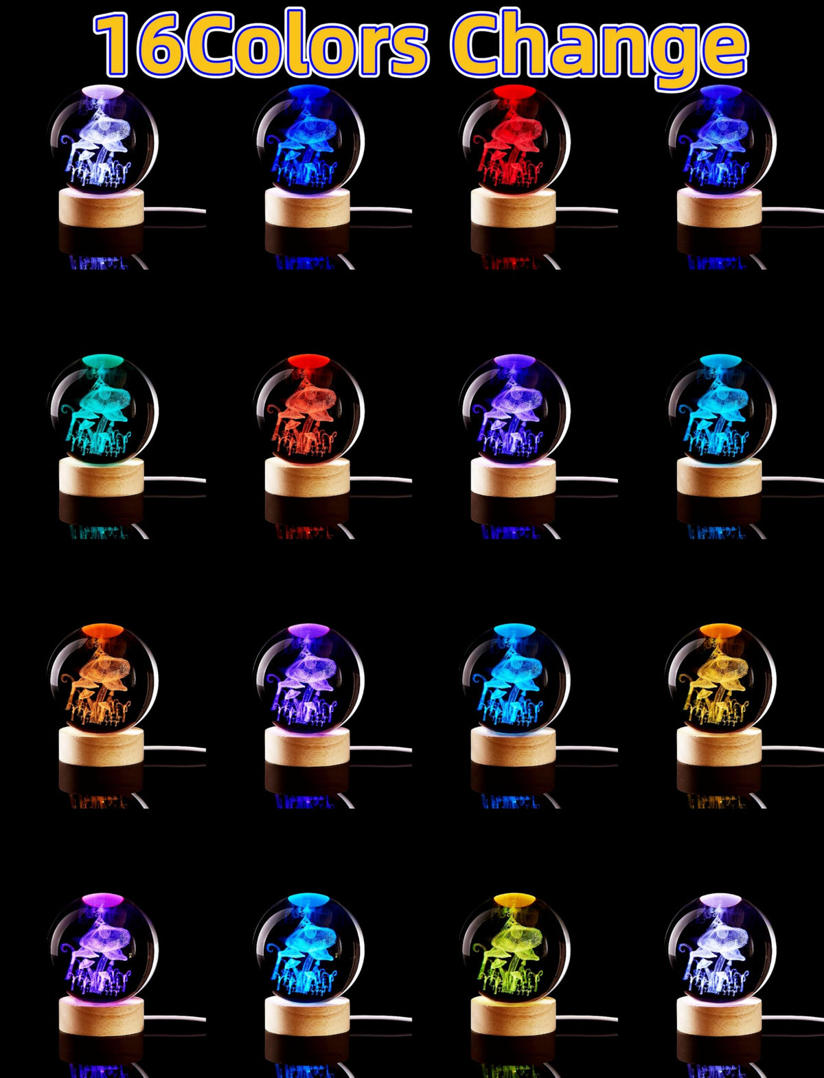 Large Mushroom Crystal Ball Night Light with Woodern Base (Mushroom)