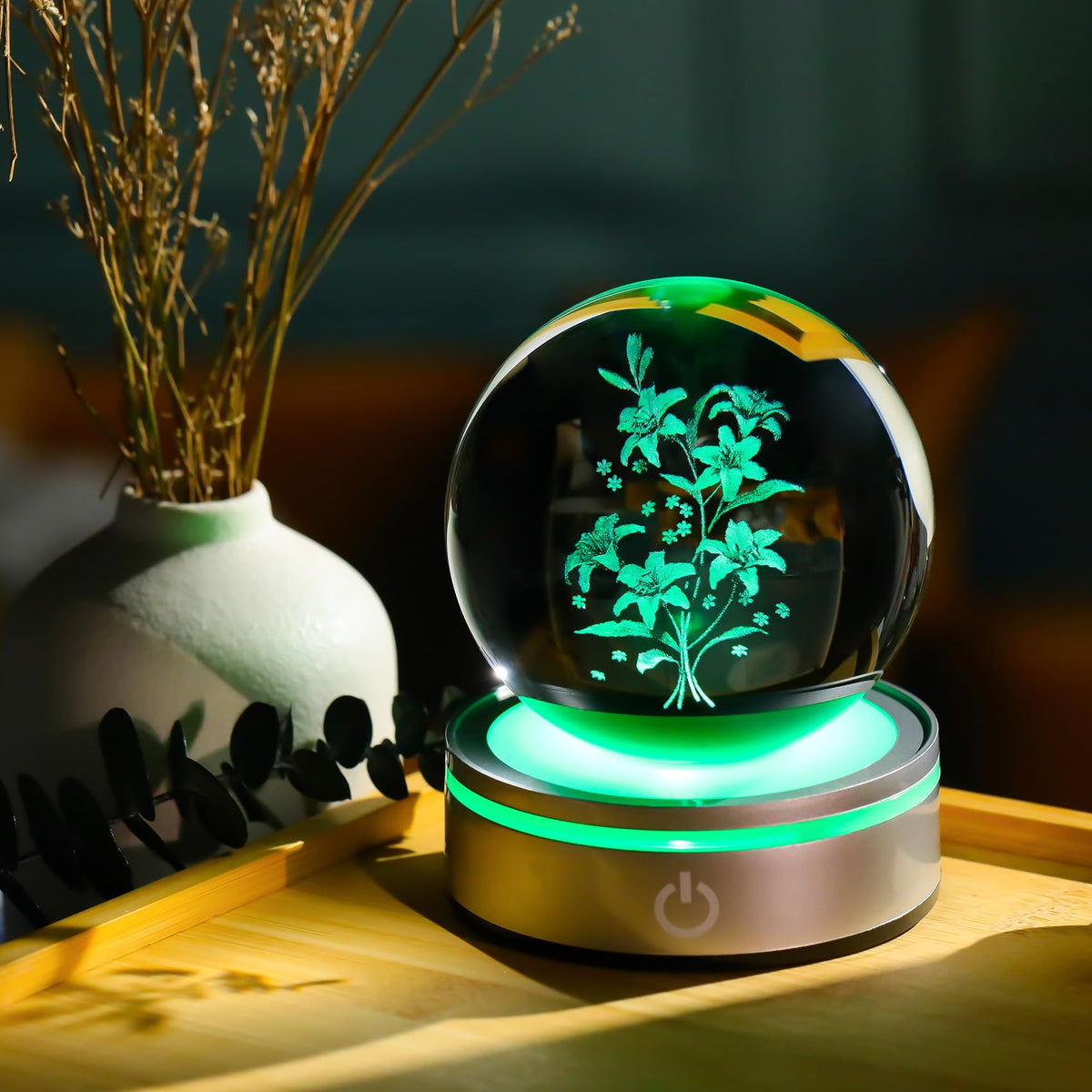 3D Lily Flower Decor Crystal Ball Night Light Gifts for Women (Lily)