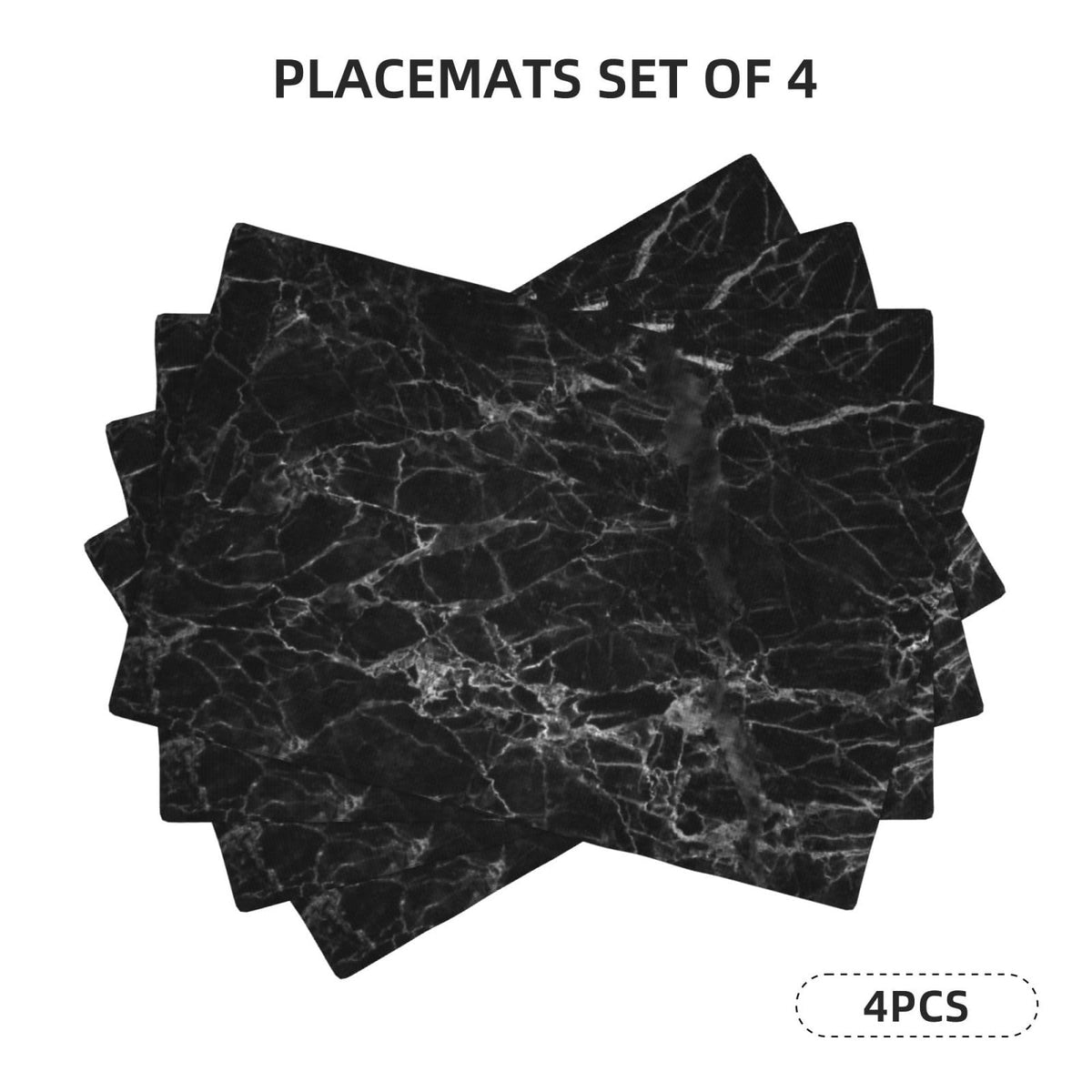 Black Glass Texture Marble Place Mat Set of 4 Pieces Heat (4PCS / Black Texture Marble)