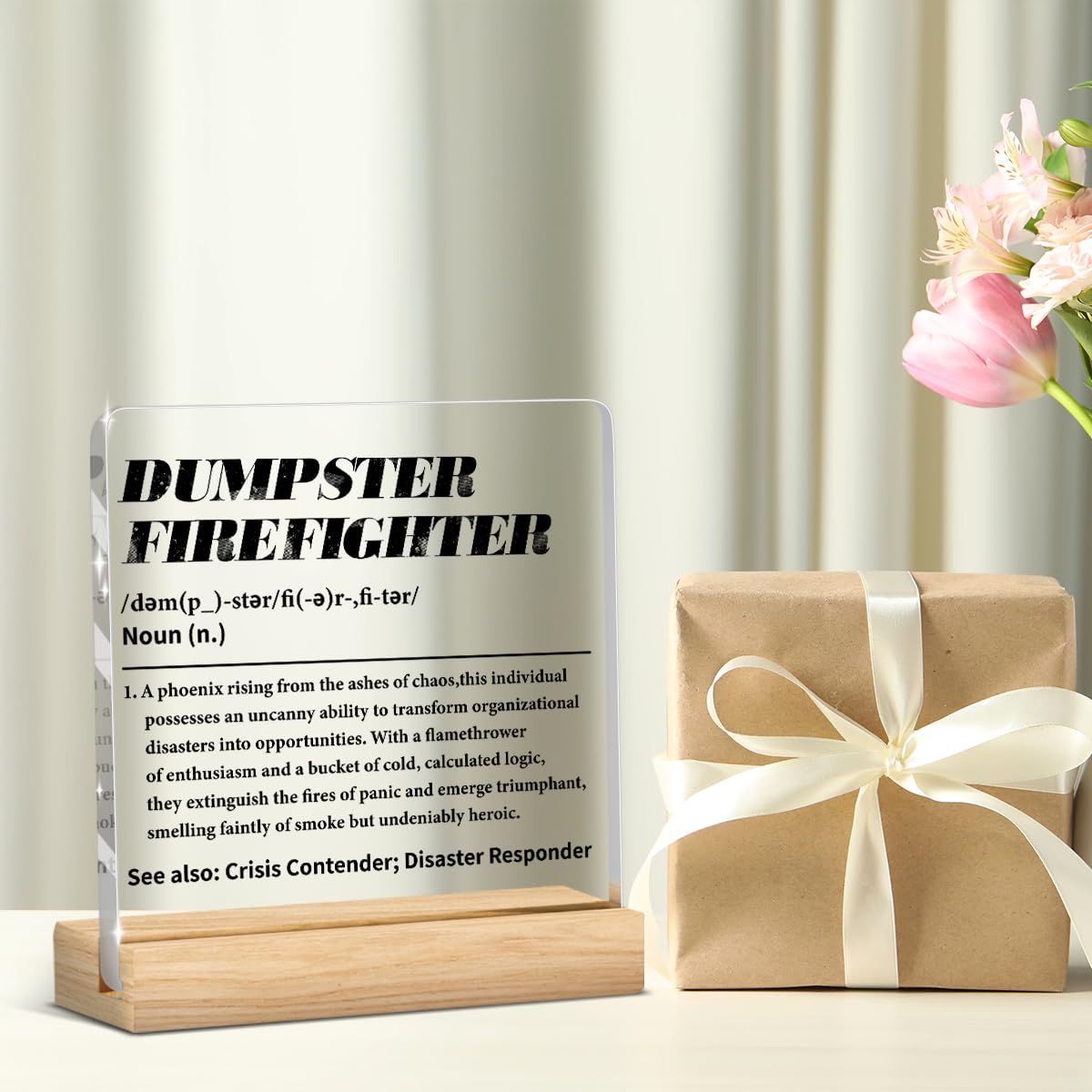 Funny Office Desk Decor Dumpster Firefighter Coworker Gifts (Dumpster / Wooden base acrylic)