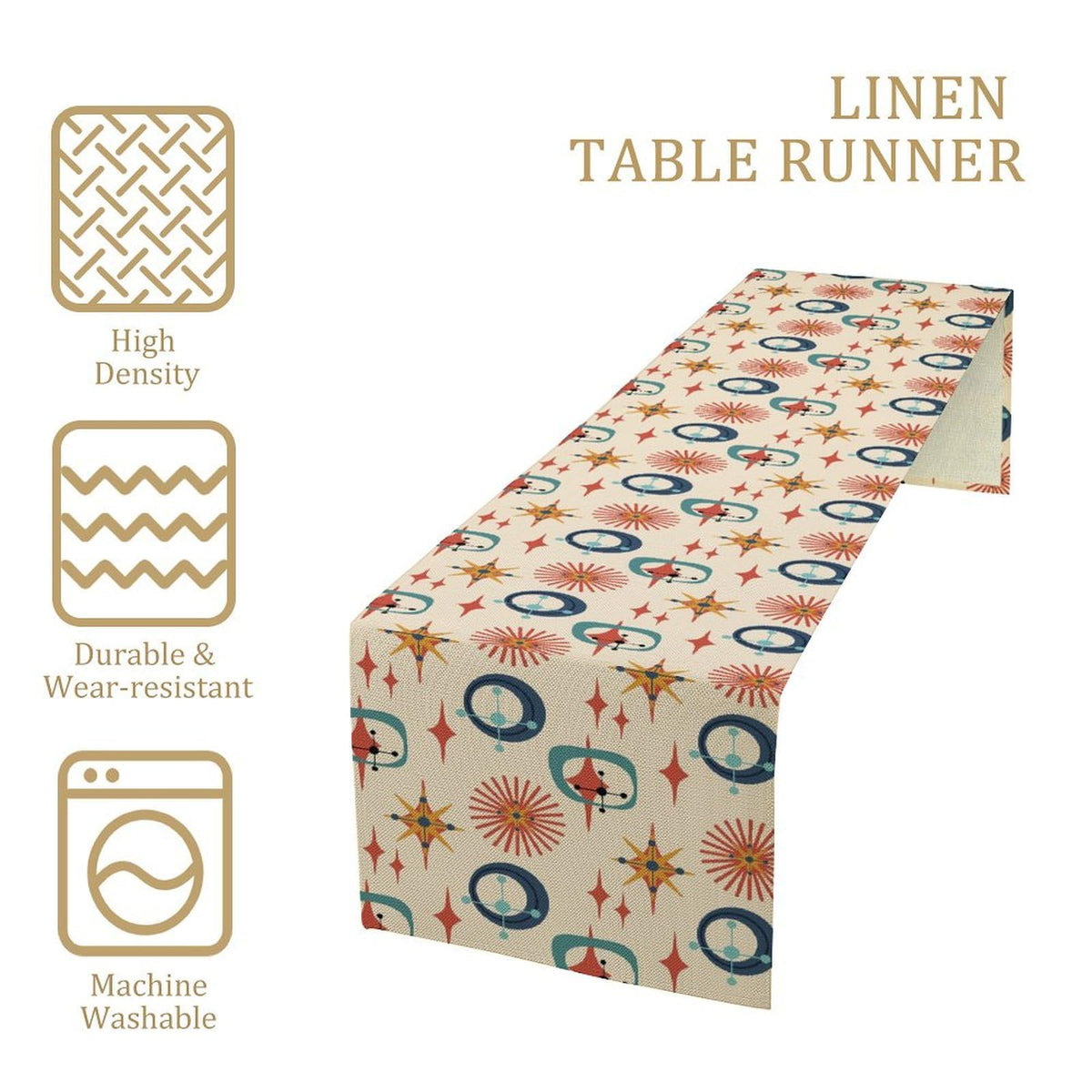 Mid Century Modern Table Runner Abstract Style Colorful Geometric Atomic Star for Kitchen Dining Room Holiday Washable Quick Dry 13x72 Inch (13x72inch / Atomic-1)