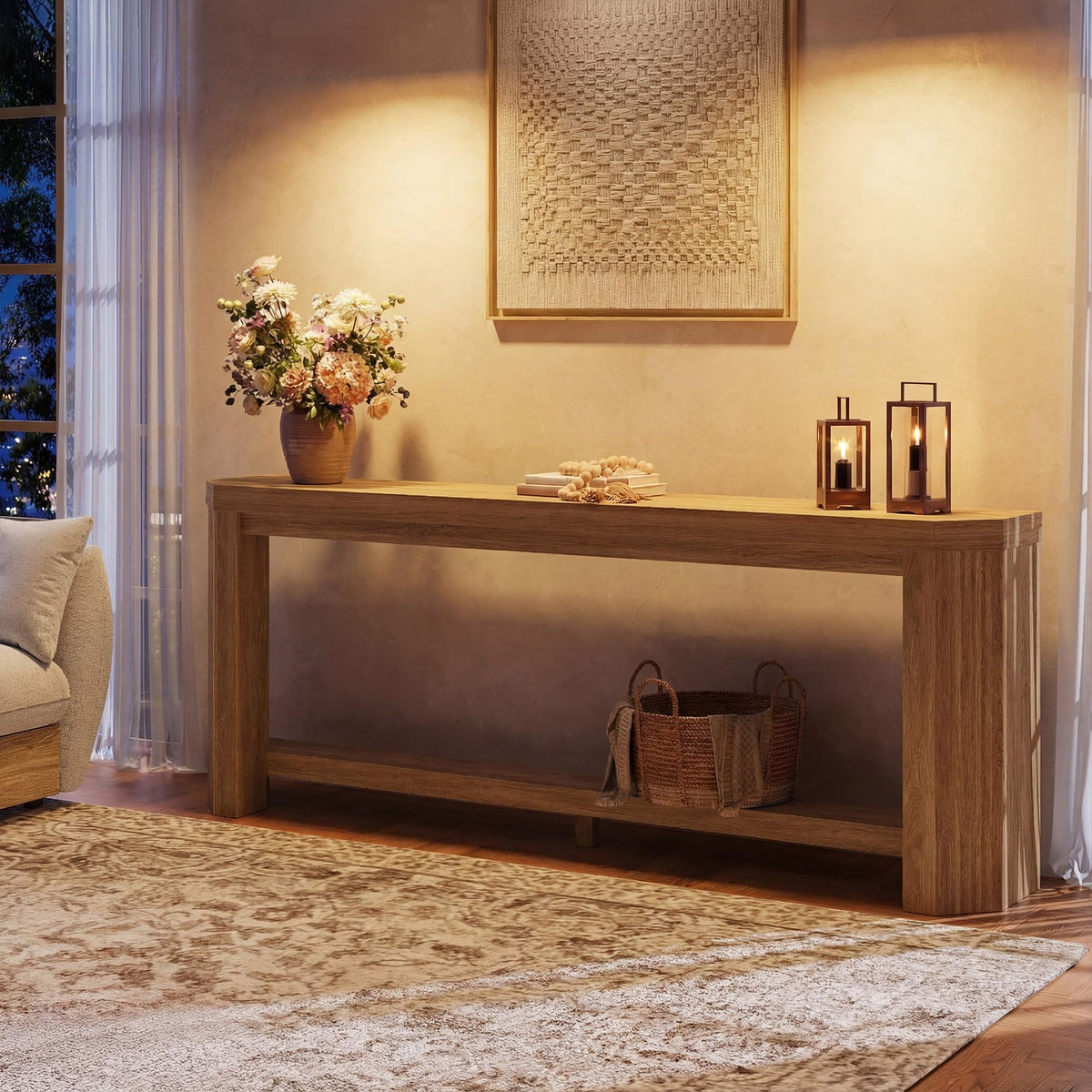 70" Console Table for Entryway (Natural Oak)