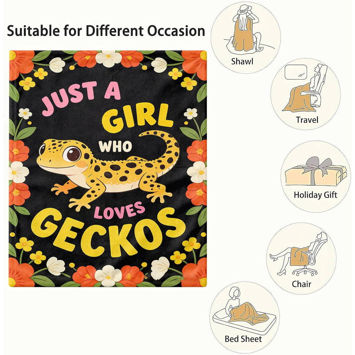 Gecko Fleece Throw Blanket Reptile Lizard Blanket Gifts Room Decor 50"x60" (Gecko / 50"X60")