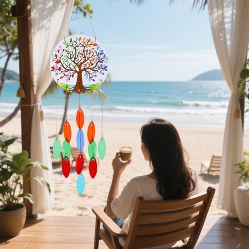 Tree of Life Glass Wind Chimes for Outside