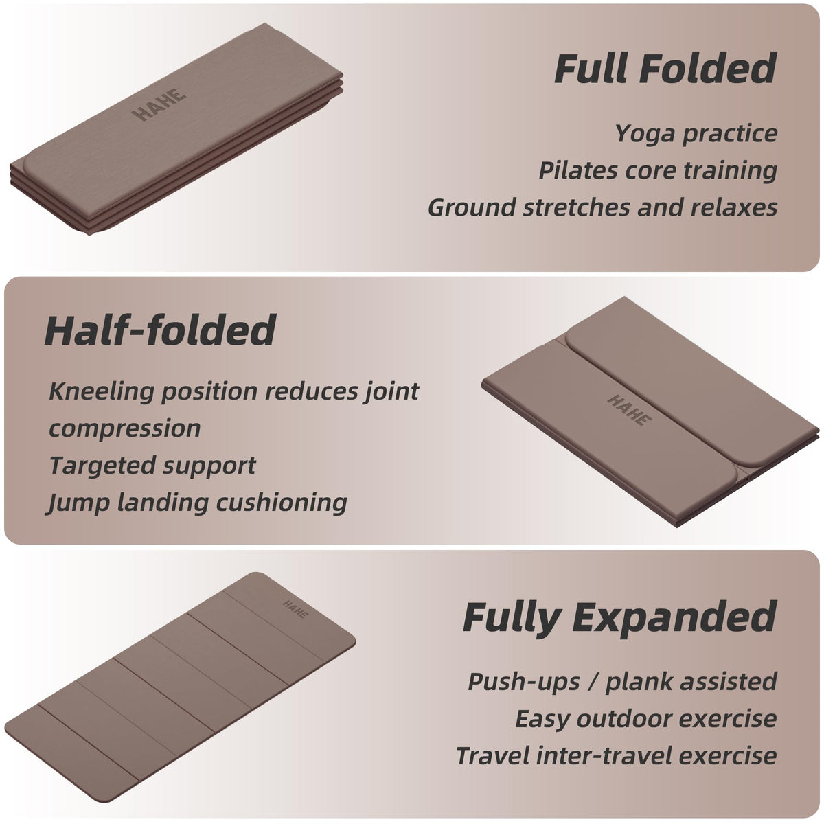 Foldable Yoga Mat 74"Lx32"Wx1 (Brown)