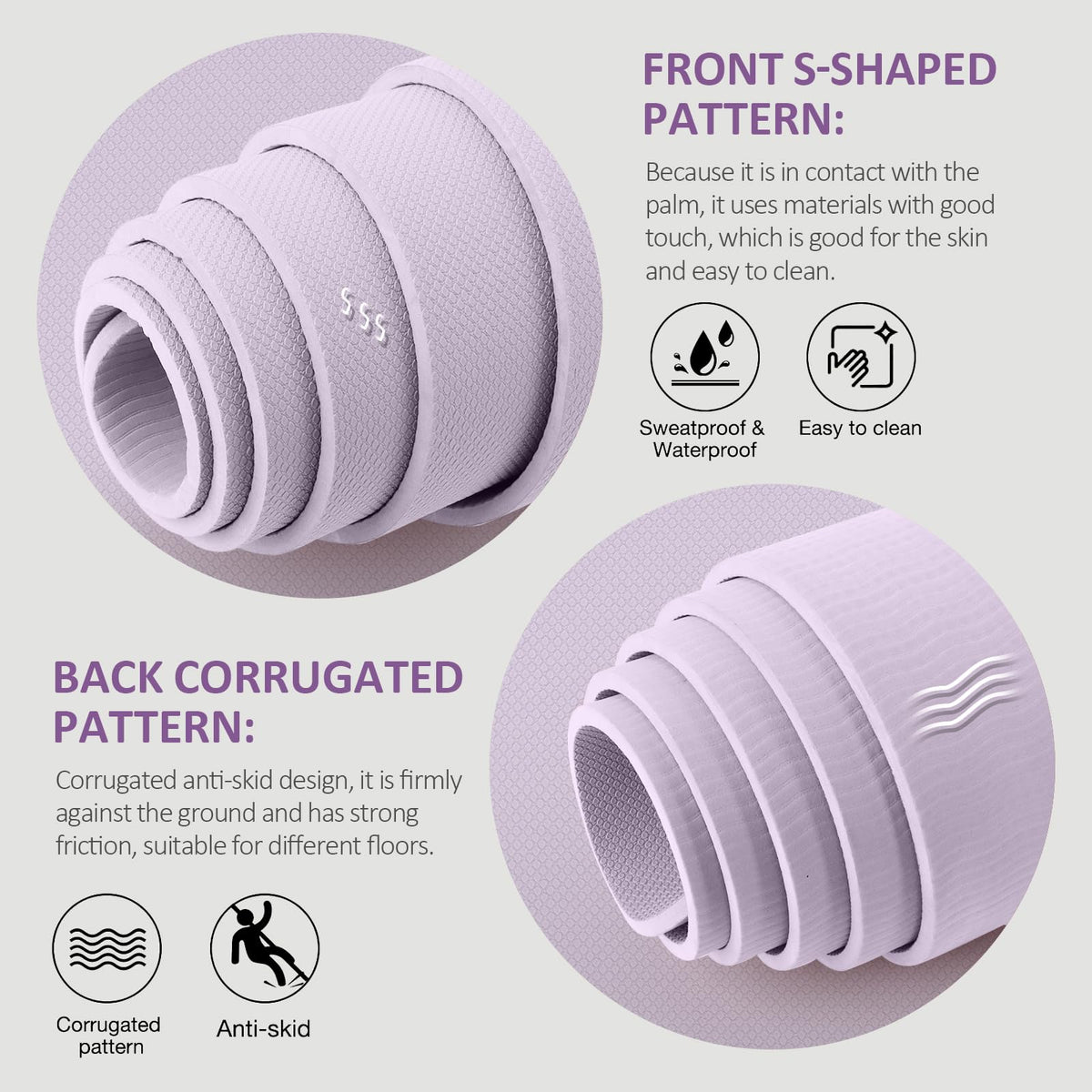 Yoga Mat Non Slip (Lavender / 0.24*24*72 Inches)