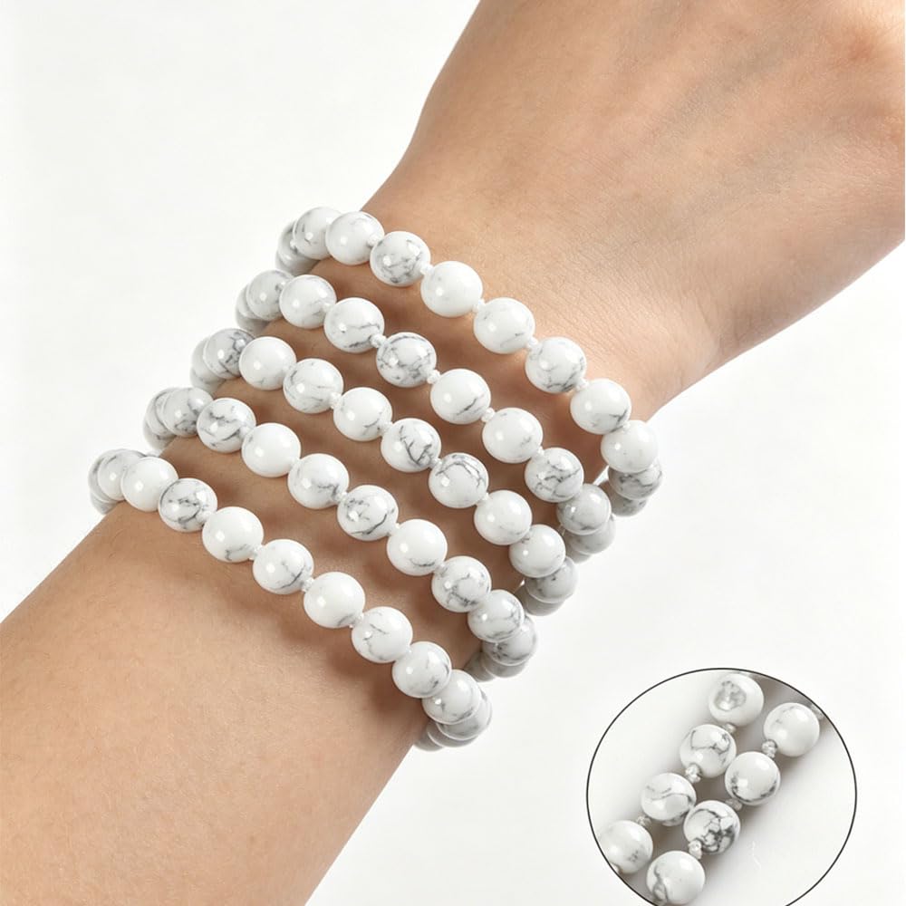 99 White Turquoise Beads Boho Long Beaded Necklaces for Women Men (White Turquoise)