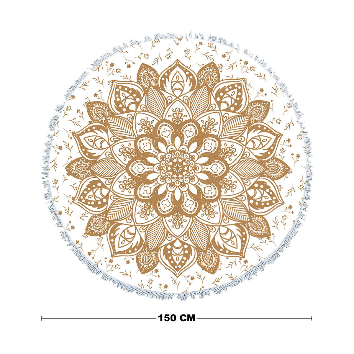 Oversized Round Gold Yellow Mandala Beach Towel Blanket (Yellow Golden Beige Mandala)