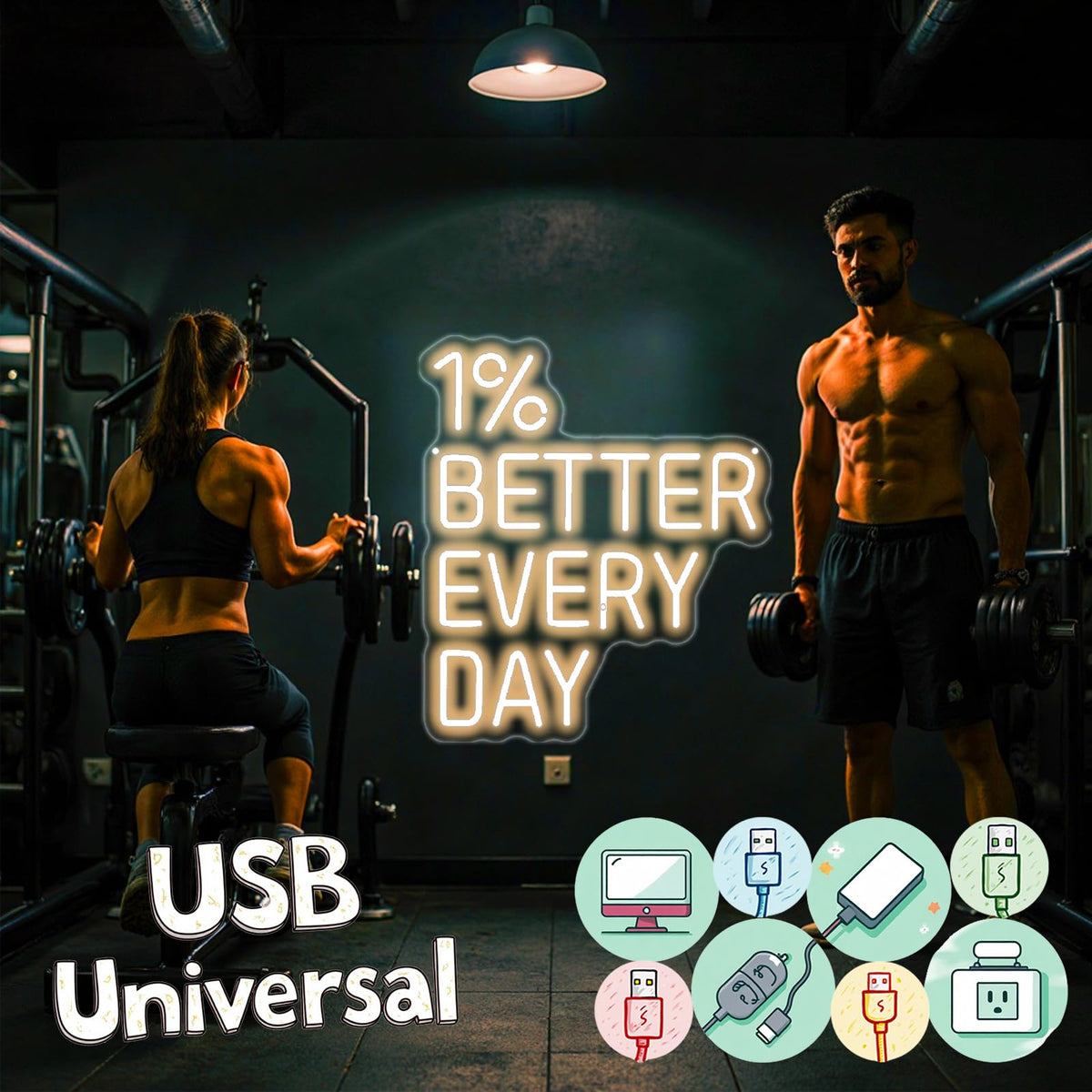 1% Better Every Day Neon Sign Inspirational Cite Gym Wall Decor (1% better every day)