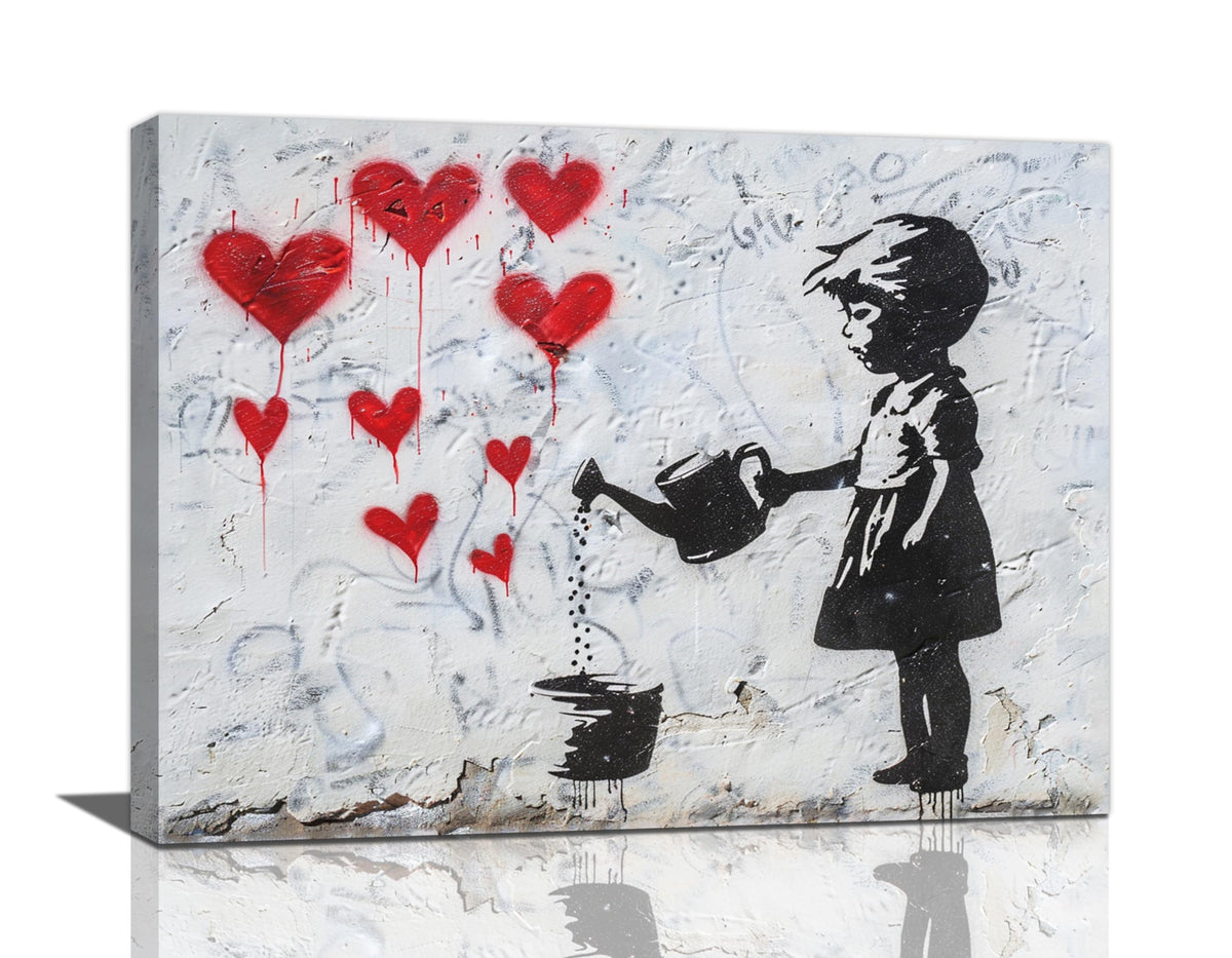 Banksy Girl Wall Art Heart Pictures Street Graffiti Canvas Wall Decor Kids Aesthetic Painting Pop Home Modern Artwork Decorations Framed for Living Room Bedroom Bathroom Office 16 x 12 inch (16"L x 12"W / kids)
