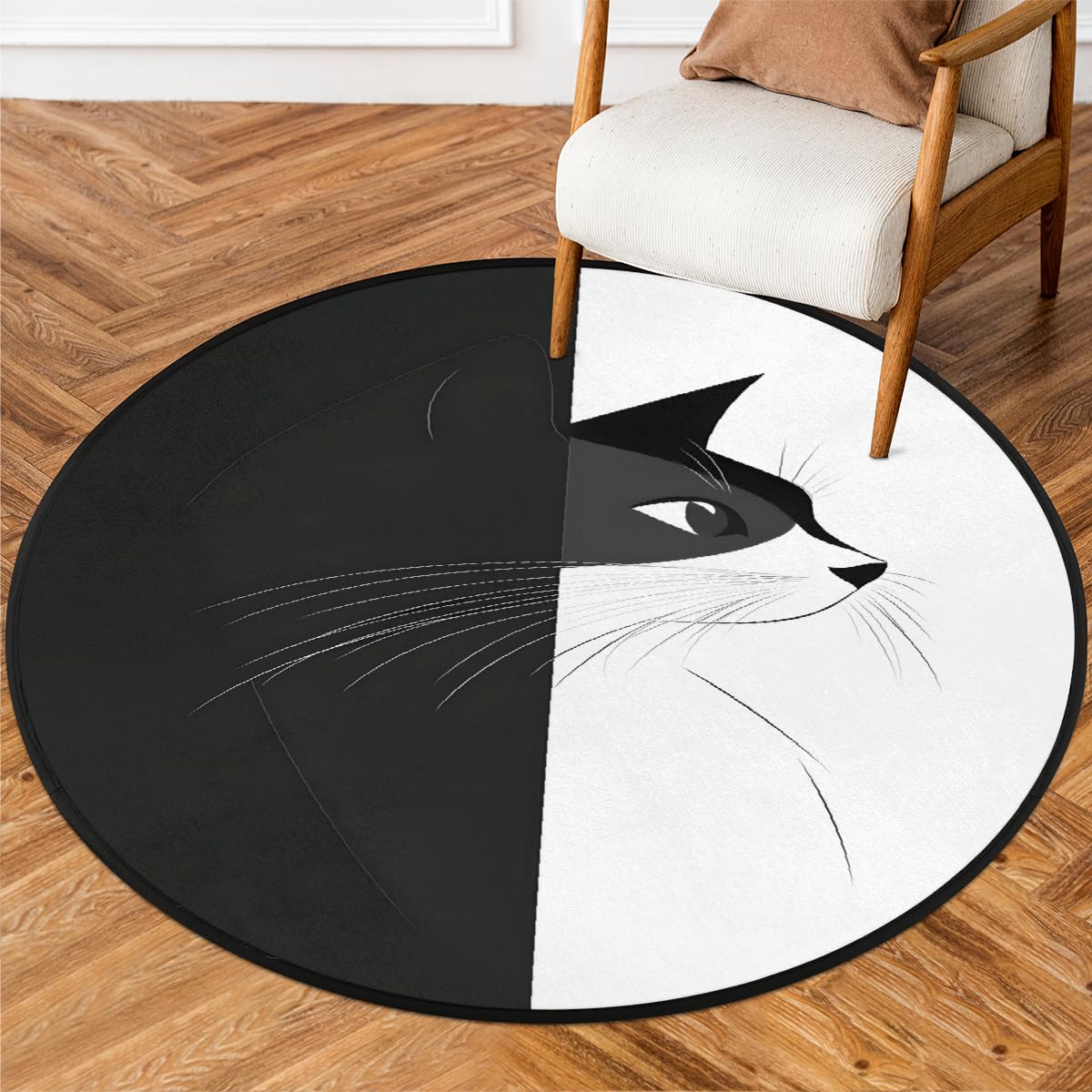 5 Ft Animal Cat Art Round Rug Circle Area Rugs Circular Door Mat for Indoor (Color43 / 5'3" (Round))