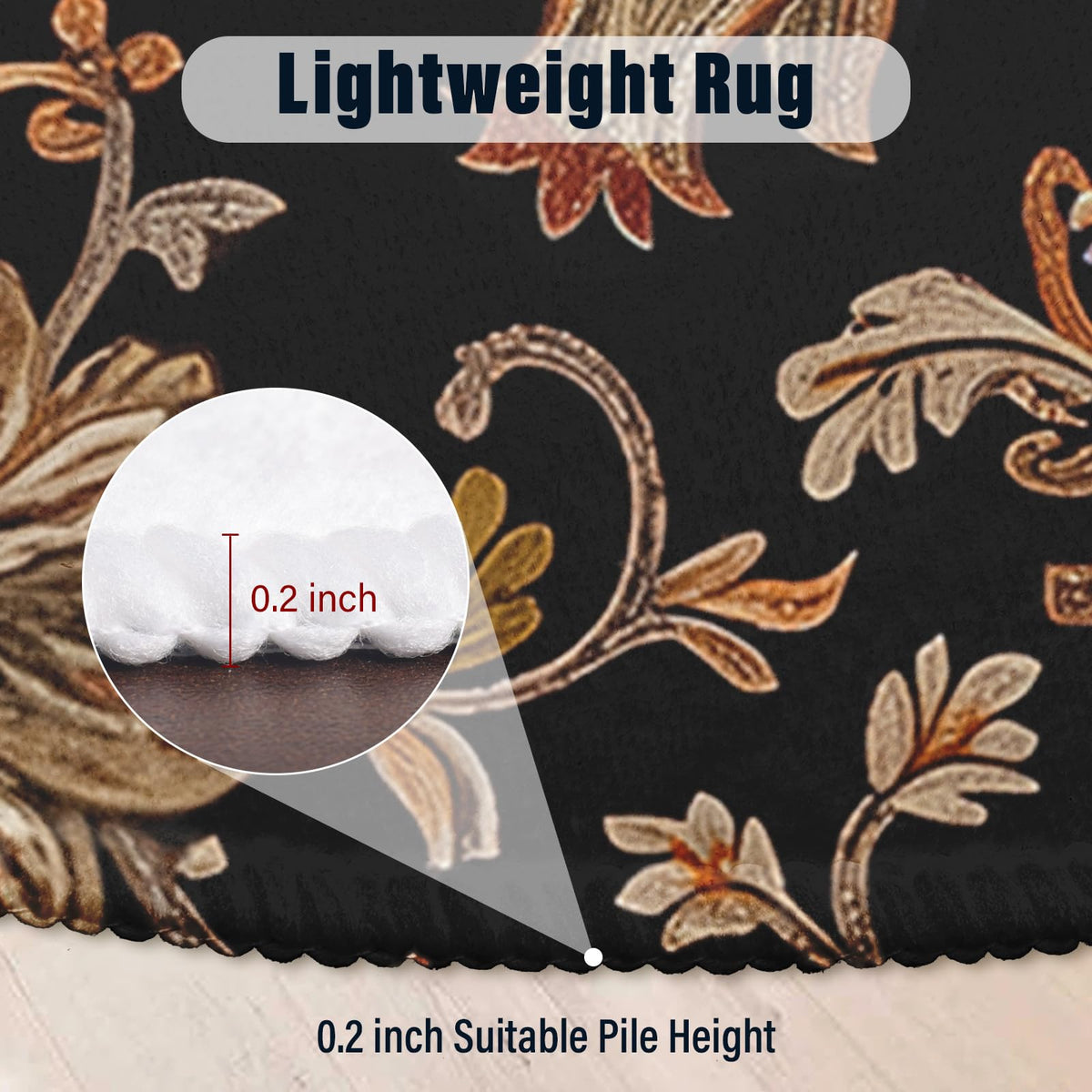 Vintage Floral Round Area Rug 4ft Machine Washable NonSlip Boho Circle Rug (Daily-vintage Floral / 4' (Round))