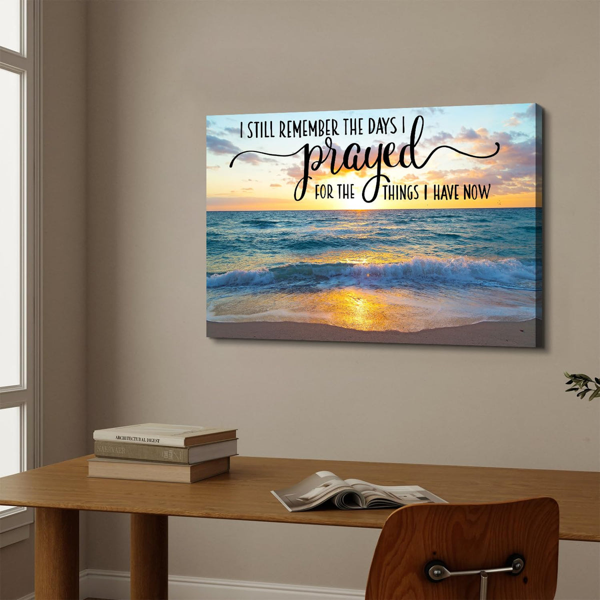 Christian Wall Decor Beach Wall Art Scripture Pictures Ocean Bible Verses Canvas Prints Painting Nature Sunset Poster Modern Seascape Artwork for Bedroom Living Room Home Decoration 16x24" (24"L x 16"W / BibleVerse)