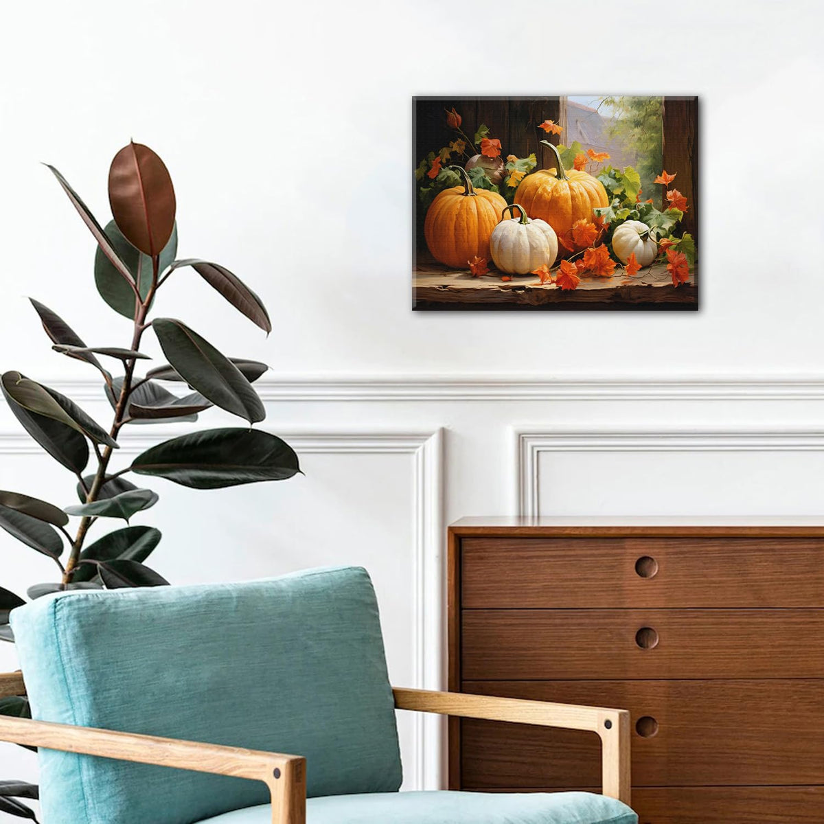 Fall Pumpkin Canvas Wall Art Autumn Themed Maple Leaf Pictures Halloween Kitchen Wall Decor Rustic Farmhouse Thanksgiving Prints Framed Modern Artwork for Living Room Bedroom Home Decorations 12x16 (16"L x 12"W / pumpkin)