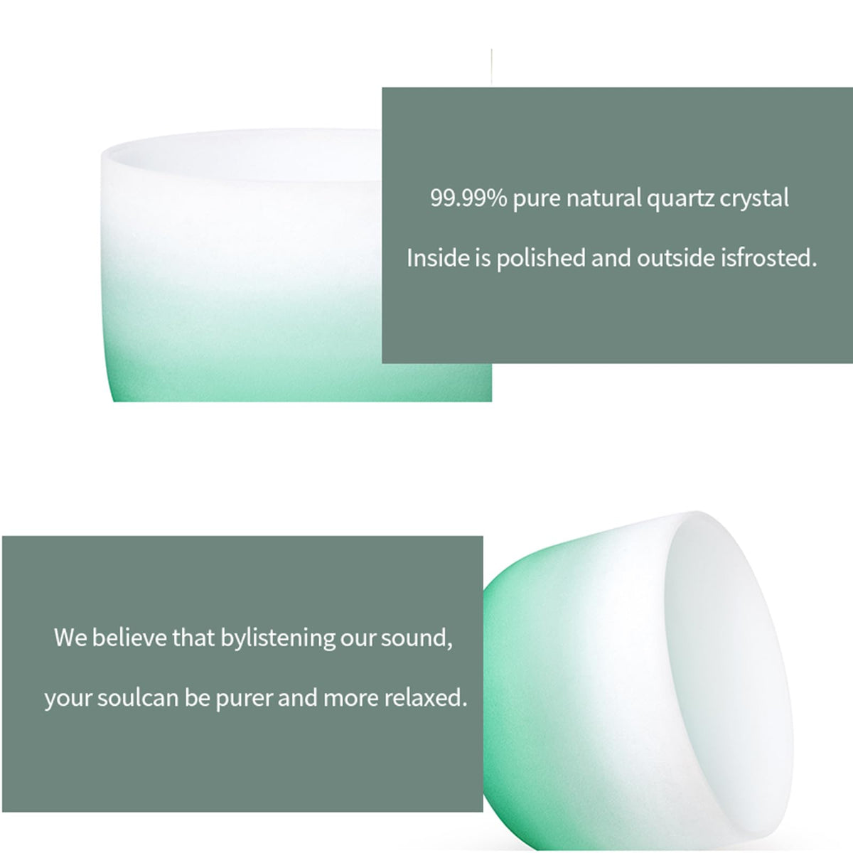 9inch Crystal Singing Bowl 432hz F Note Green Gradient Heart Chakra (9"F 432hz Gradient Green)