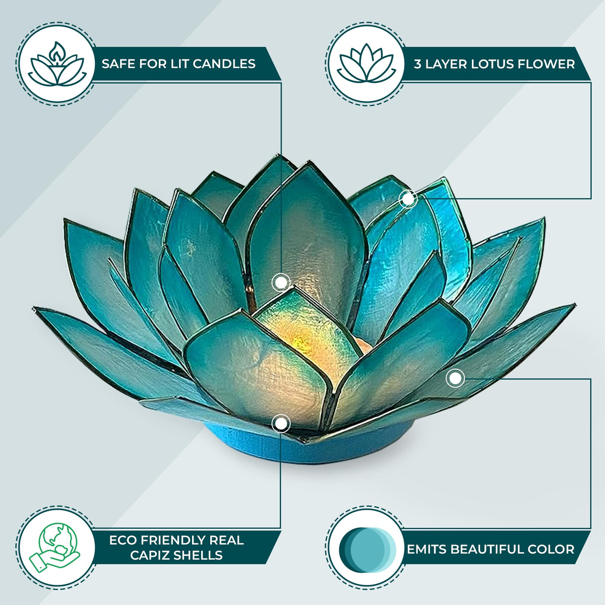 Capiz Shell Lotus Flower Decor Tealight Candle Holder for Serene Ambiance (Cool Water / Regular)