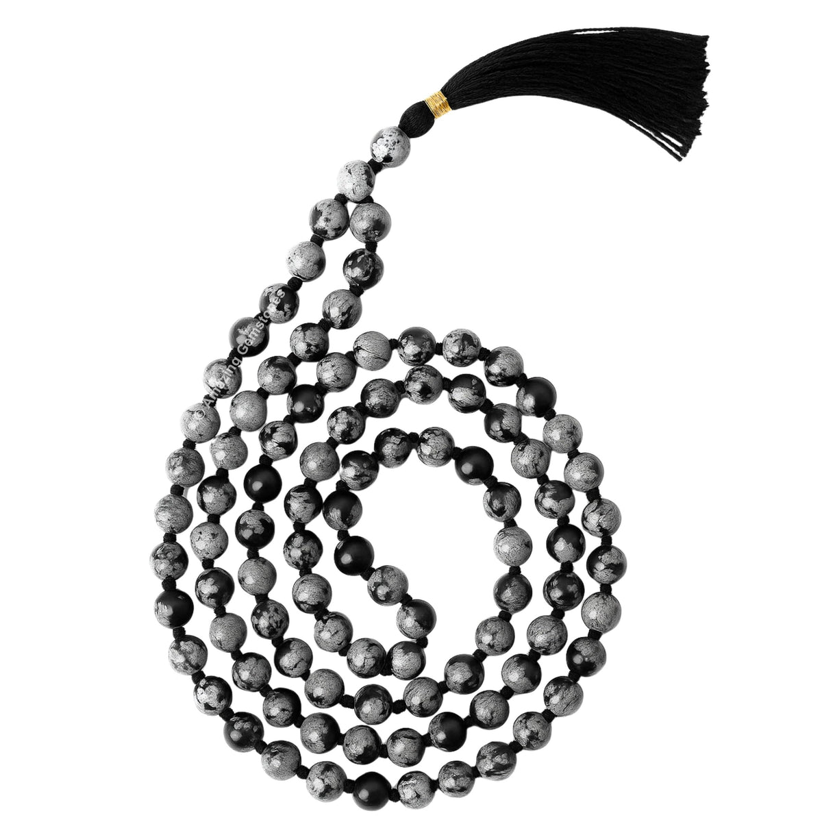 Snowflake Obsidian Mala Beads (Snowflake Obsidian / Knotted)
