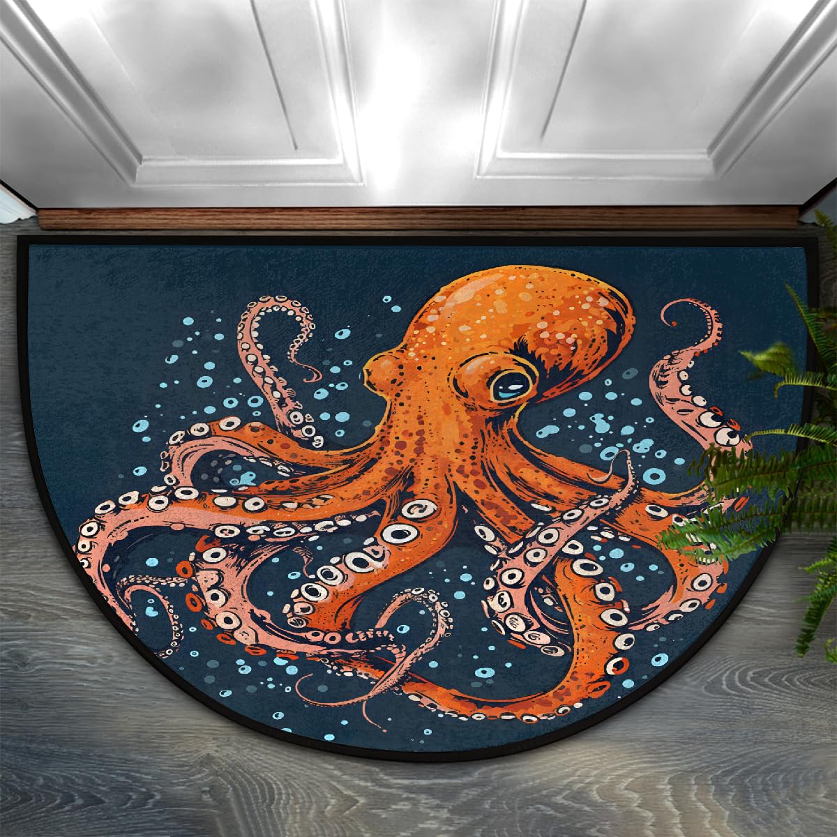 Half Round Doormat Semi Circle Rug Abstract Animal Octopus Non Slip Indoor Outdoor Entrance Half Moon Rug Absorbent Durable Washable Front Floor Mat for Kitchen Bathroom Patio Fireplace (Z:animal Octopus)