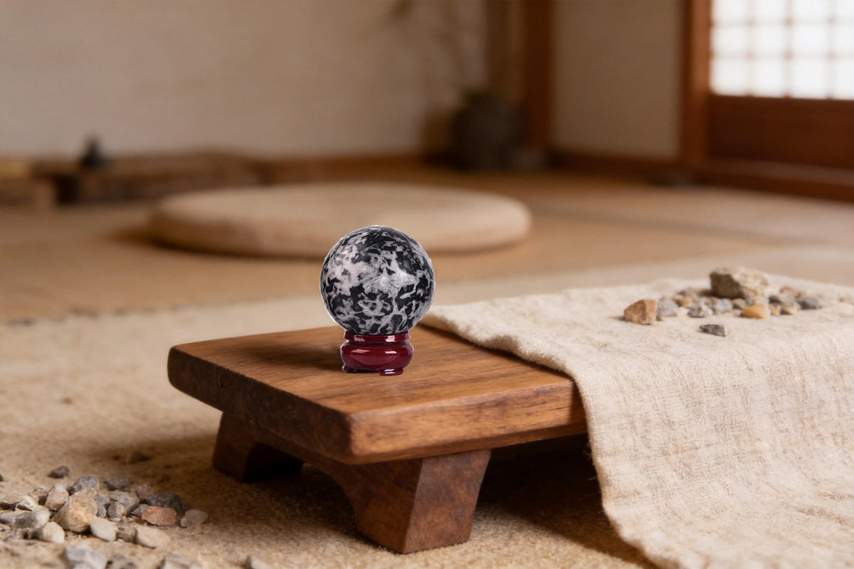 Crystal Sphere Dragon Vein Rugged Orb for Office Workspace (Black Dragon Vein / 2.4-2.8 IN)