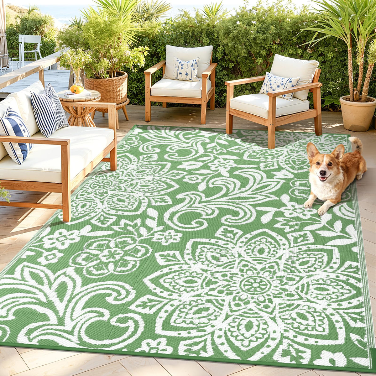 Waterproof Outdoor Rug 5' x 8' (Green / 5 x 8 Feet)