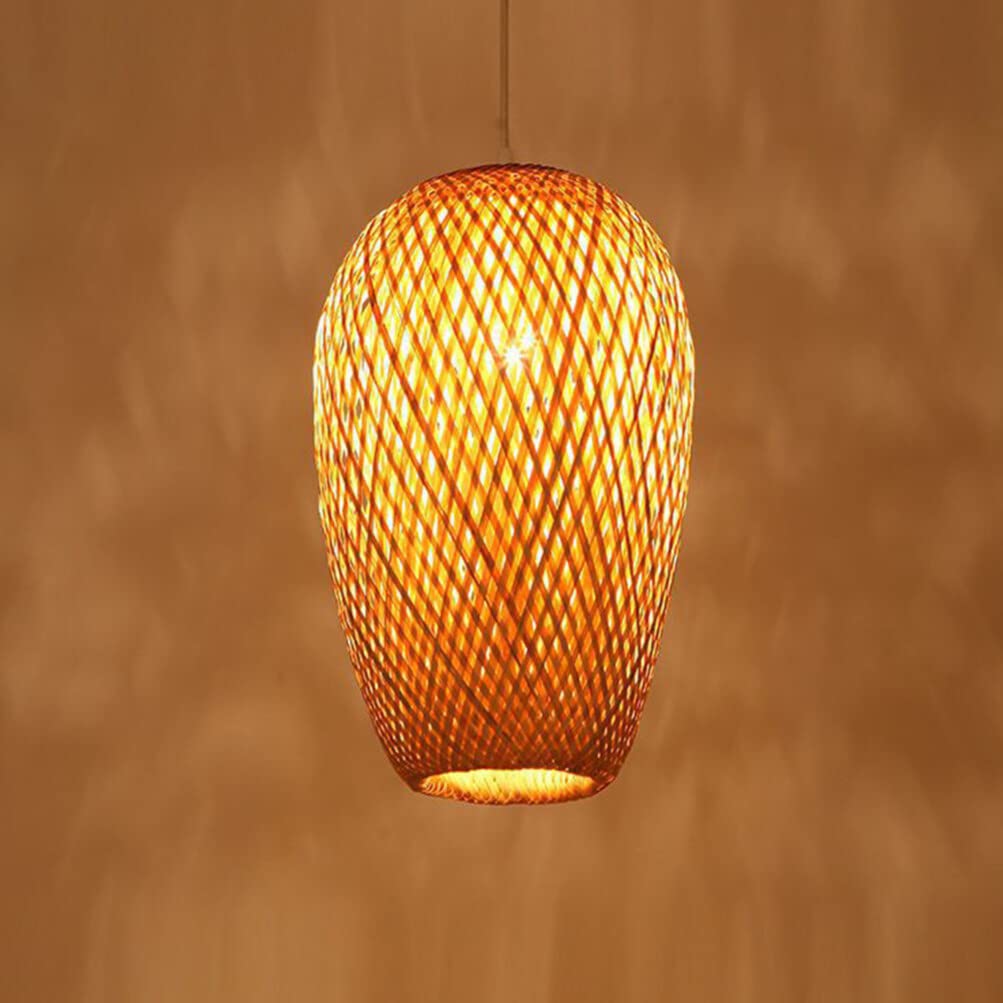 Bamboo Lampshade Woven Pendant Light Shade Rustic Decorative Lamp Cover (37X23X23CM)
