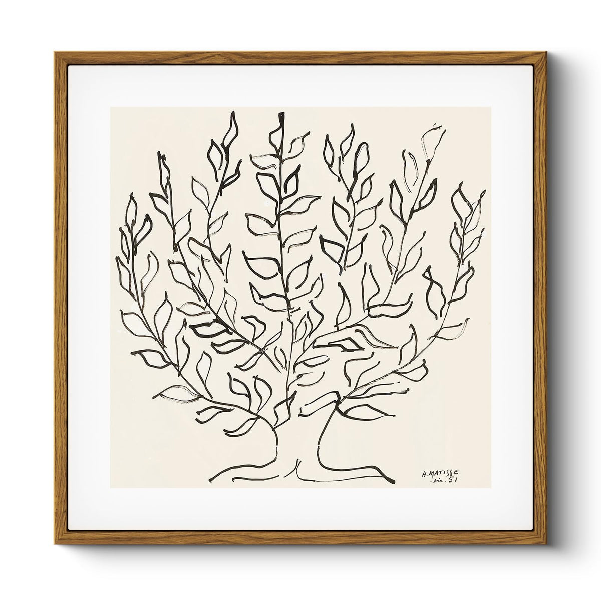 Vintage Framed Canvas Wall Art Plain Tree Drawing (Tree Portraits / 12"L x 12"W)