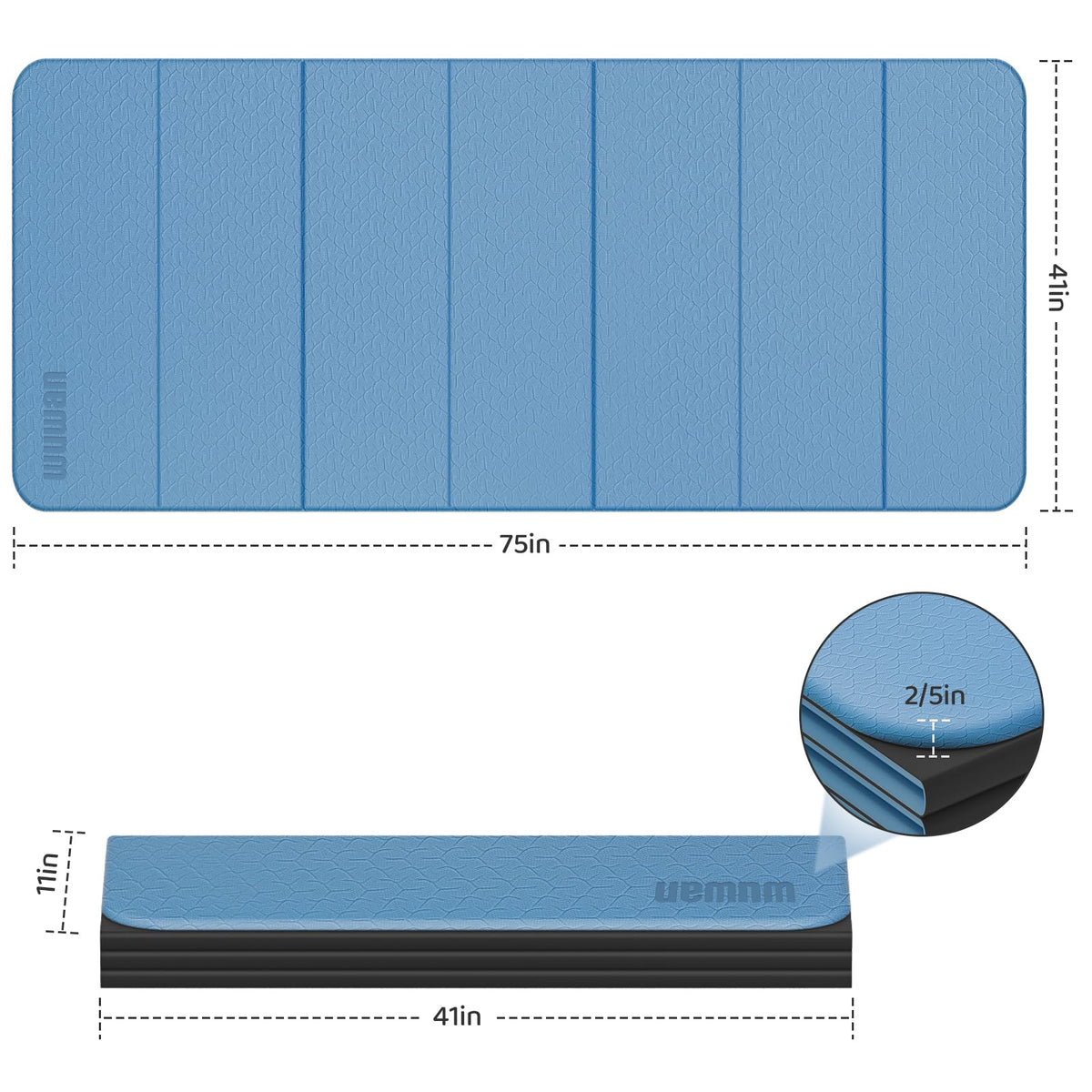 Foldable TPE Yoga Mat Thick 10mm (Blue)