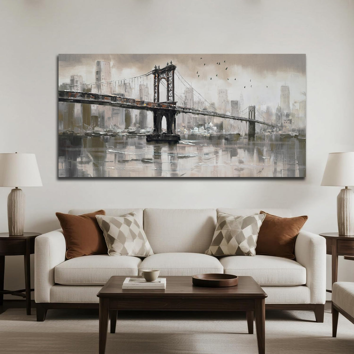 Vintage Brooklyn Bridge Canvas Wall Art Decor (Brown CityScapes / 40"L x 20"W)