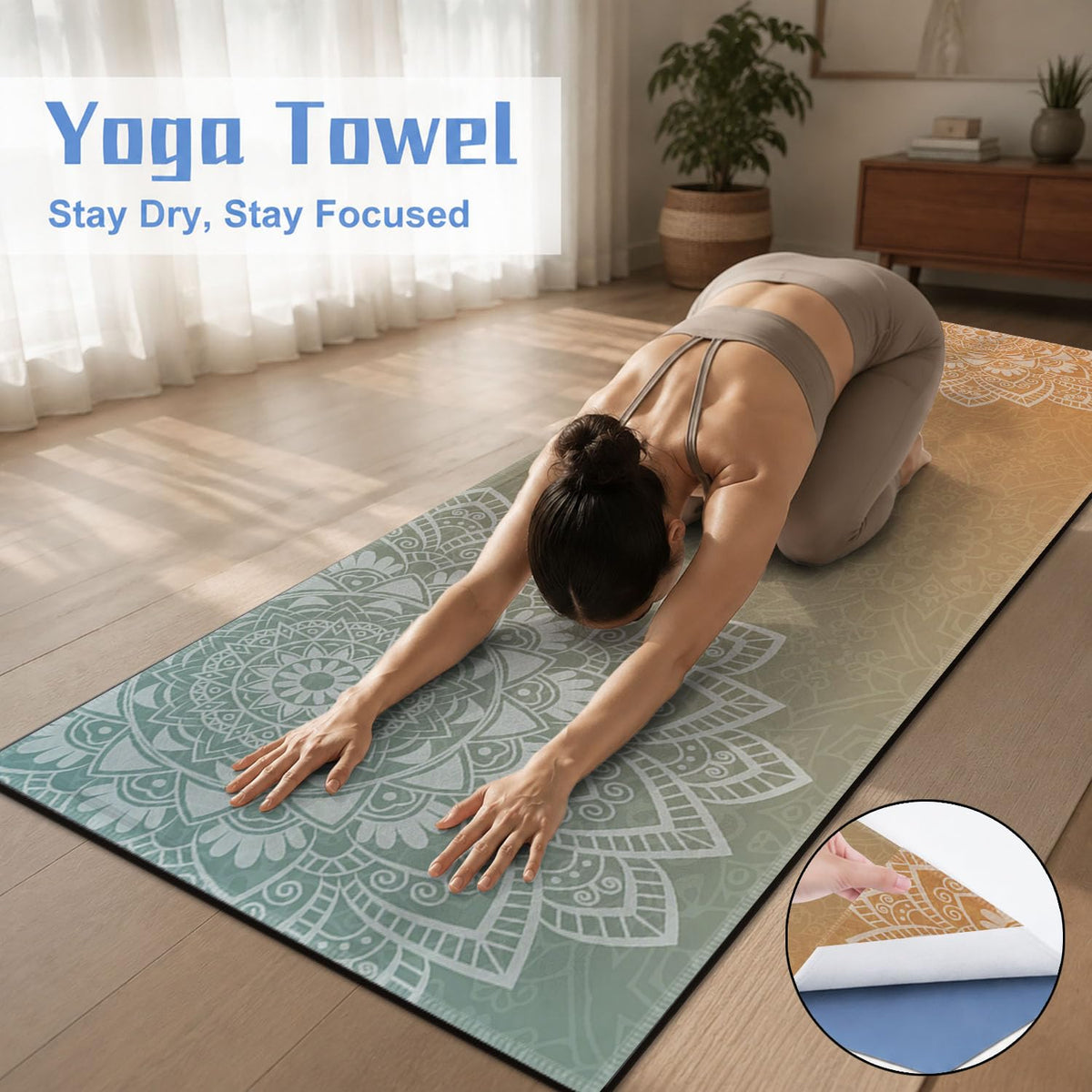 Yoga Mat Towel (Blue Flower-04 / Small)