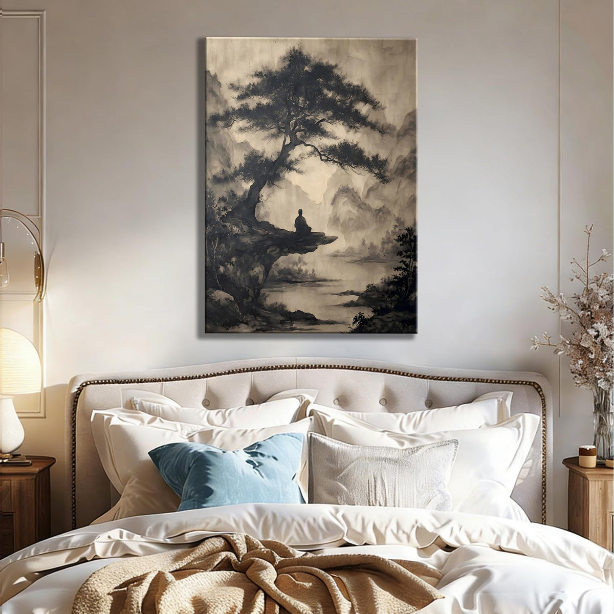 Framed Oriental Ink Wash Monk Canvas Art (Pictures30 / 36"L x 24"W)