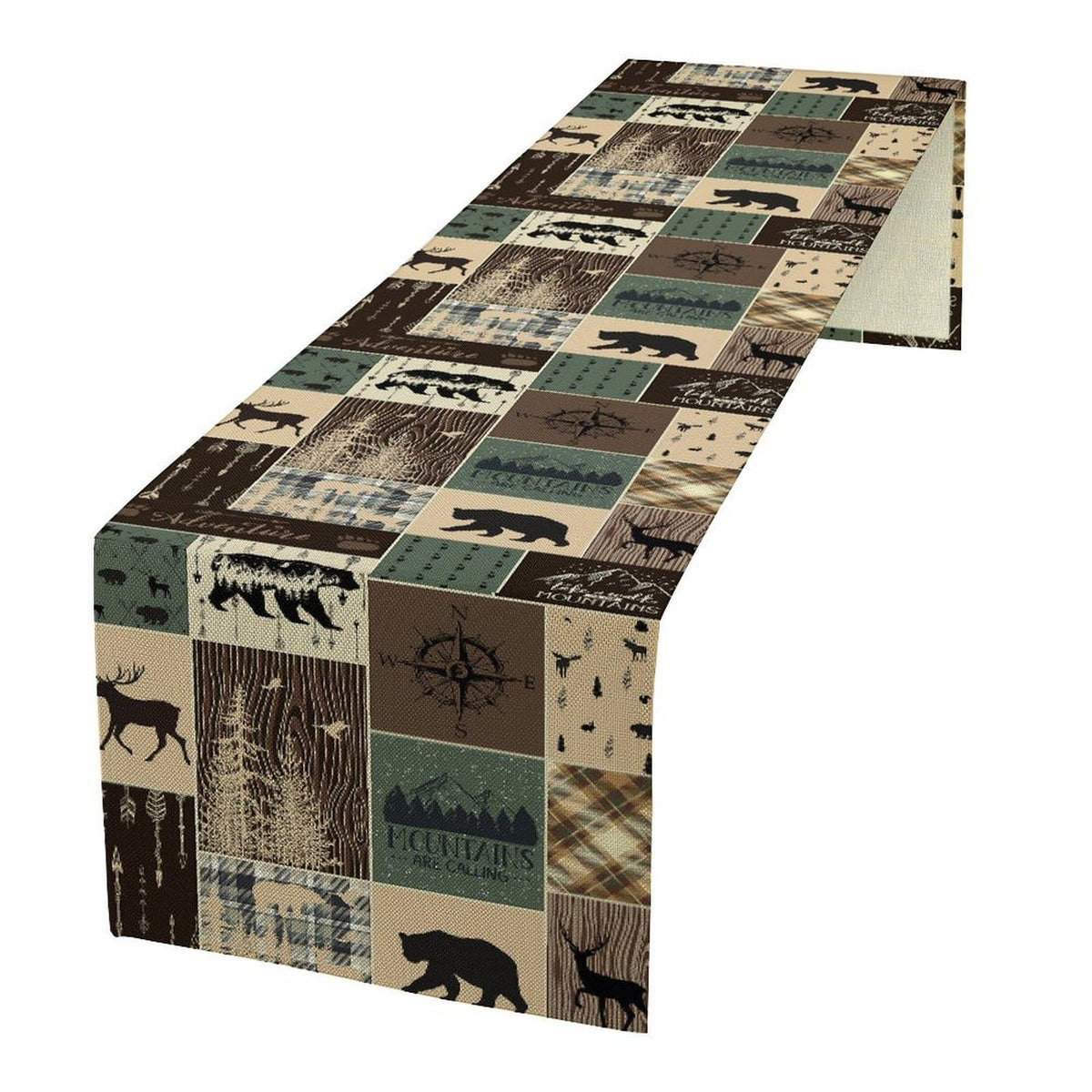 Country Rustic Farmhouse Deer Table Runner Tabletop Cover Vintage Cabin Bear Mountain Hunting Wild Animal Plaid Checkered Printed for Kitchen Dining Room 13x90 Inch (13x90inch / Retrobear-2)