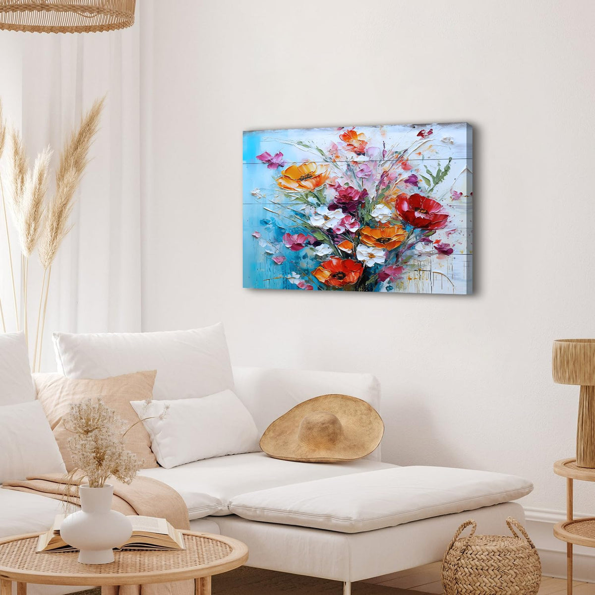 Large Wildflower Wall Art Rustic Colorful Flowers Canvas Picture for Bedroom Watercolor Floral Wall Decor Retro Poppy Flowers Prints Modern Bouquet Artwork Kitchen Living Room Home Decoration 24x36" (36"L x 24"W / Colorful Floral)