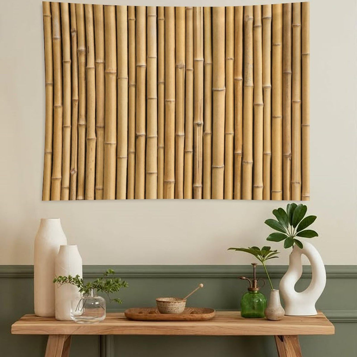 Bamboo Printed Tapestry Wall Hanging Zen Japanese Nature Plant Tapestries Home Decor for Living Room Bedroom Apartment Farmhouse Dorm 60"x60" (60"L x 60"W / Bamboo-11)