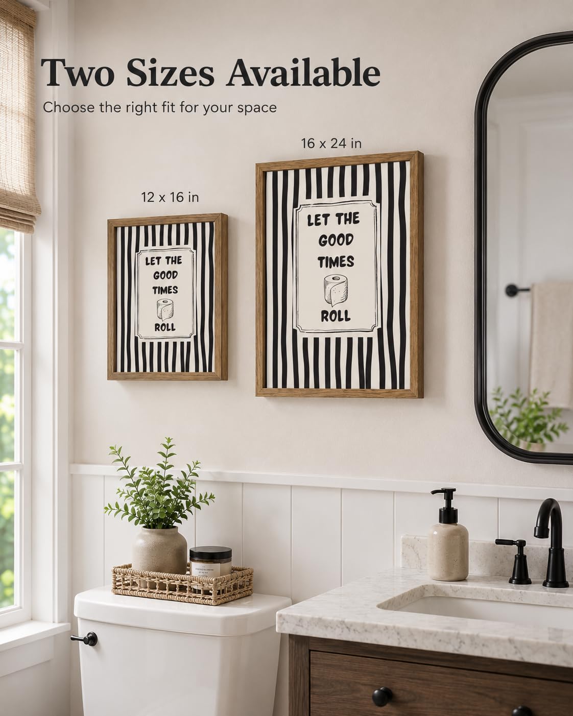 Wood Framed Funny Bathroom Wall Art Let The Good Times Roll Wall Decor (Striped Toilet Paper / 12"L x 16"W)