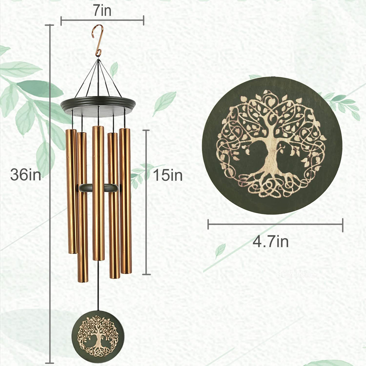 36" Memorial Tree of Life Windchime for Outside (36 in)
