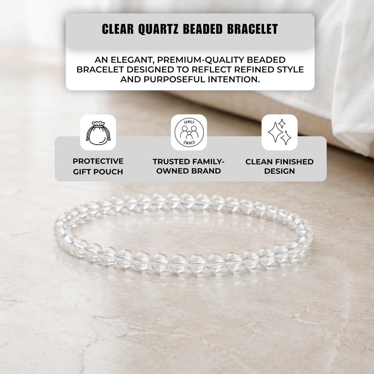 Clear Quartz Bracelet 4mm Beaded Bracelet (Clear Quartz / Small)
