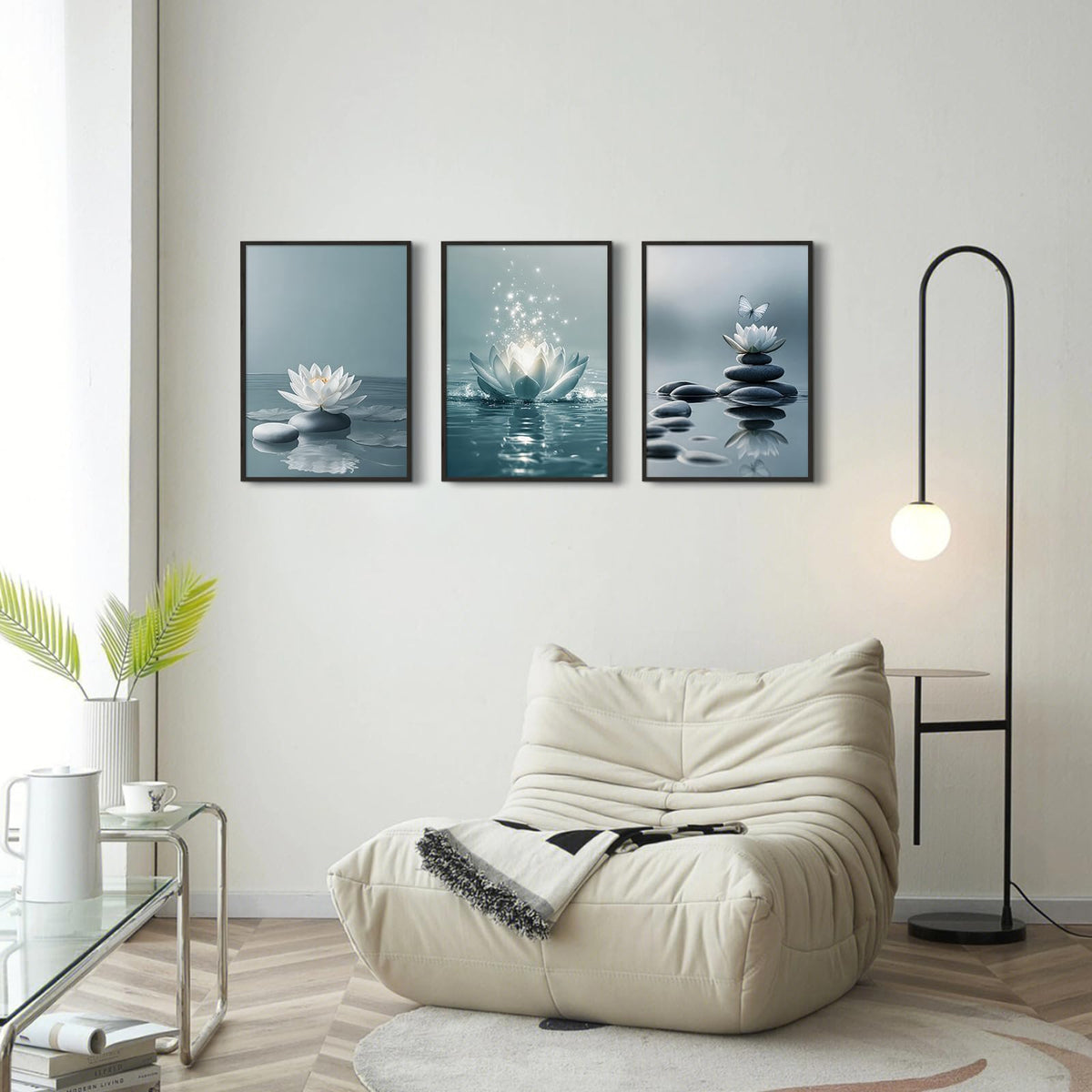Zen Lotus Flower Canvas Wall Art Decor Spa Meditation Pictures Yoga Poster (Blue Zen Art / 16x24 Inch Unframed)