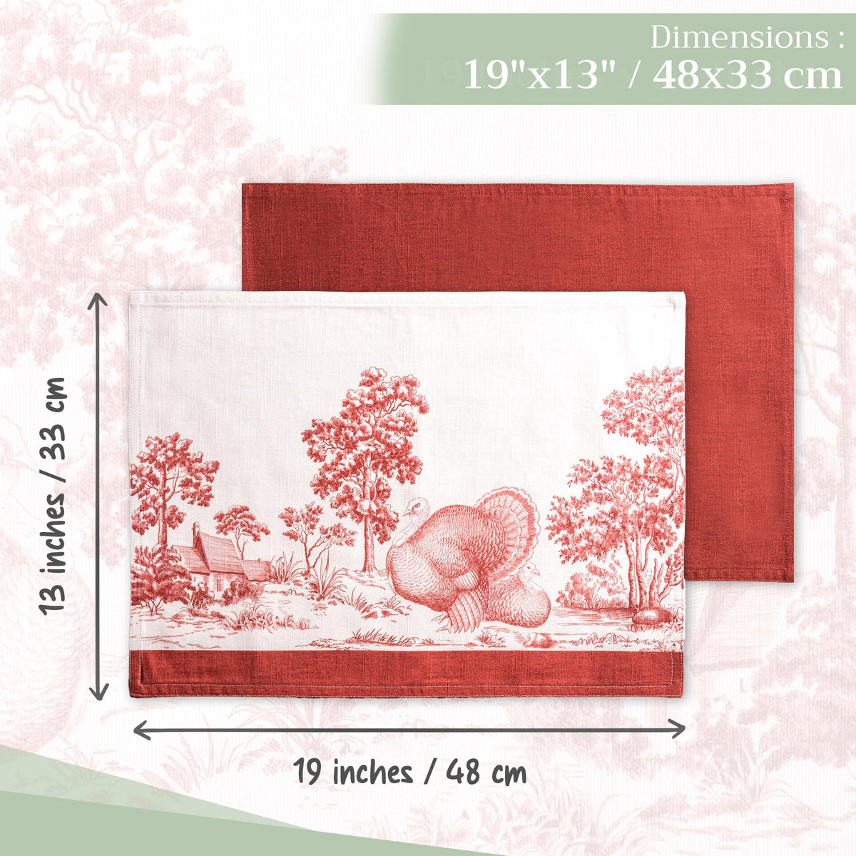 Placemats Set of 4 Reusable 100% Cotton (087 - Holy Jouy - Red / 13" X 19" (Pack of 4))