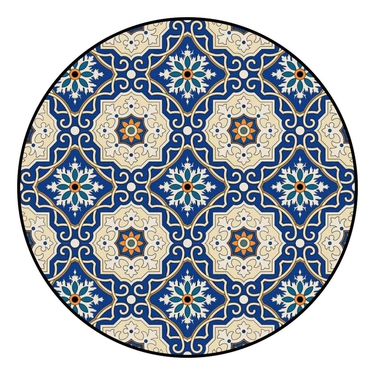 Round Area Rugs 3 FT Washable Non Slip Circle Rug (Moroccan Navy Blue Mandala / 3' (Round))