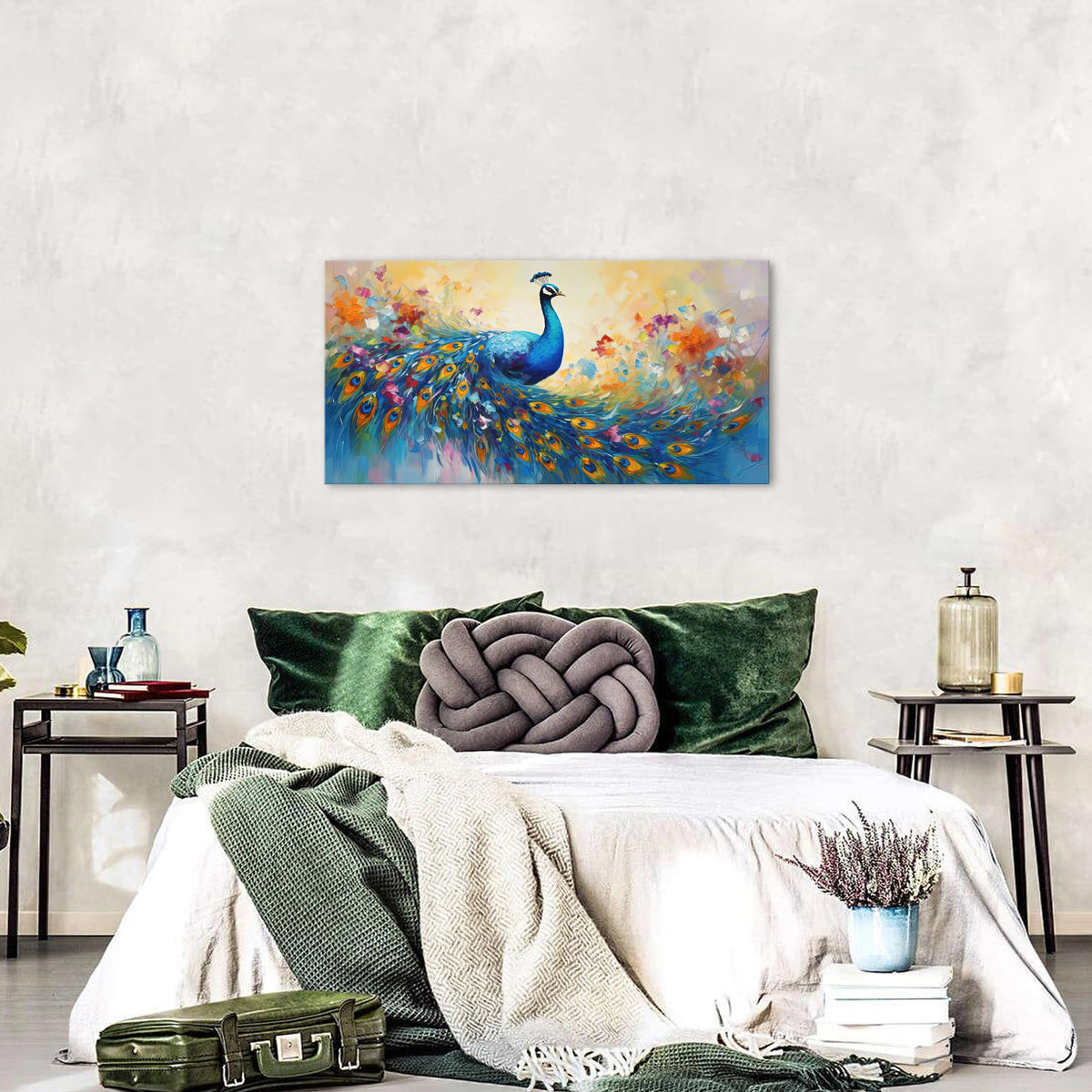 Abstract Peacock Wall Art Colorful Peacock Pictures Wall Decor Abstract Bird Canvas Poster Watercolor Animal Prints Painting Vintage Framed Artwork for Living Room Bedroom Home Decorations 20x40 (40"L x 20"W / Peacock)
