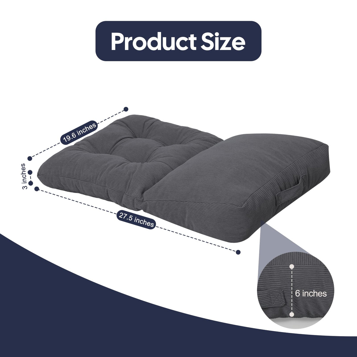 Meditation Cushion (Grey / 6''Thick Rectangular)