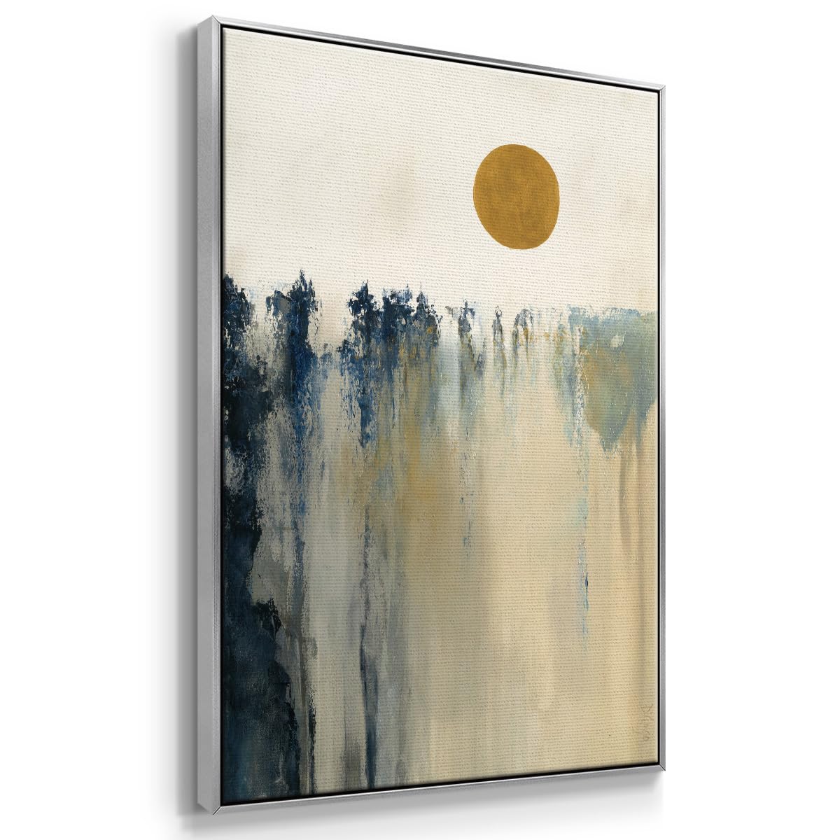 Abstract Home Decor Silver Floating Frame Artwork Prints Contemporary Boho Sun Canvas Paintings for Office Kitchen Living Room (37"L x 25"W / Equilibrium)