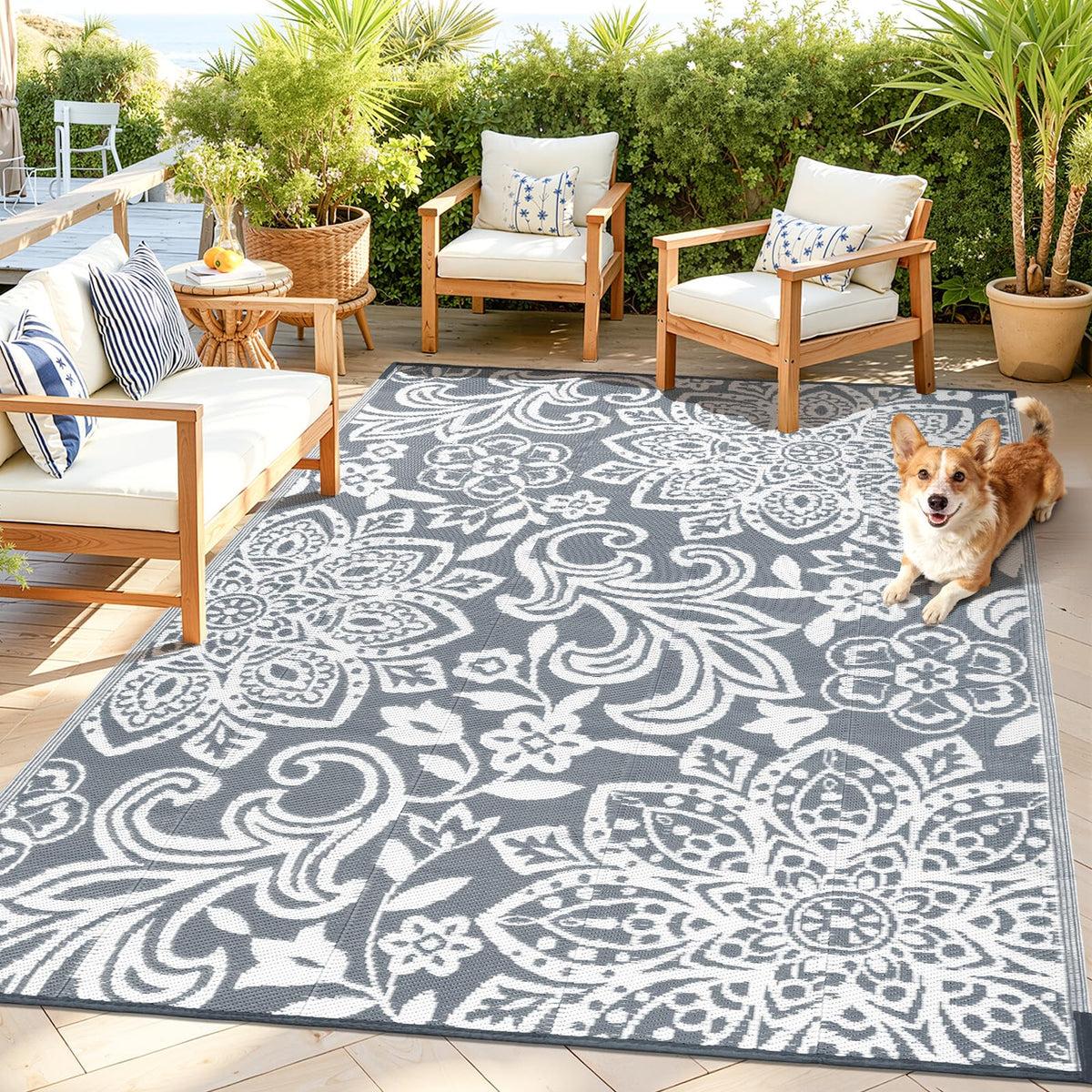 Waterproof Outdoor Rug 5' x 8' (Grey / 5 x 8 Feet)