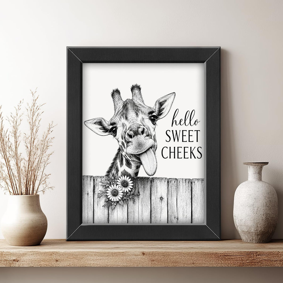 Funny Bathroom Wall Art Framed Giraffe Bathroom Decor (Framed Bathroom Art 1 / 24"L x 16"W)