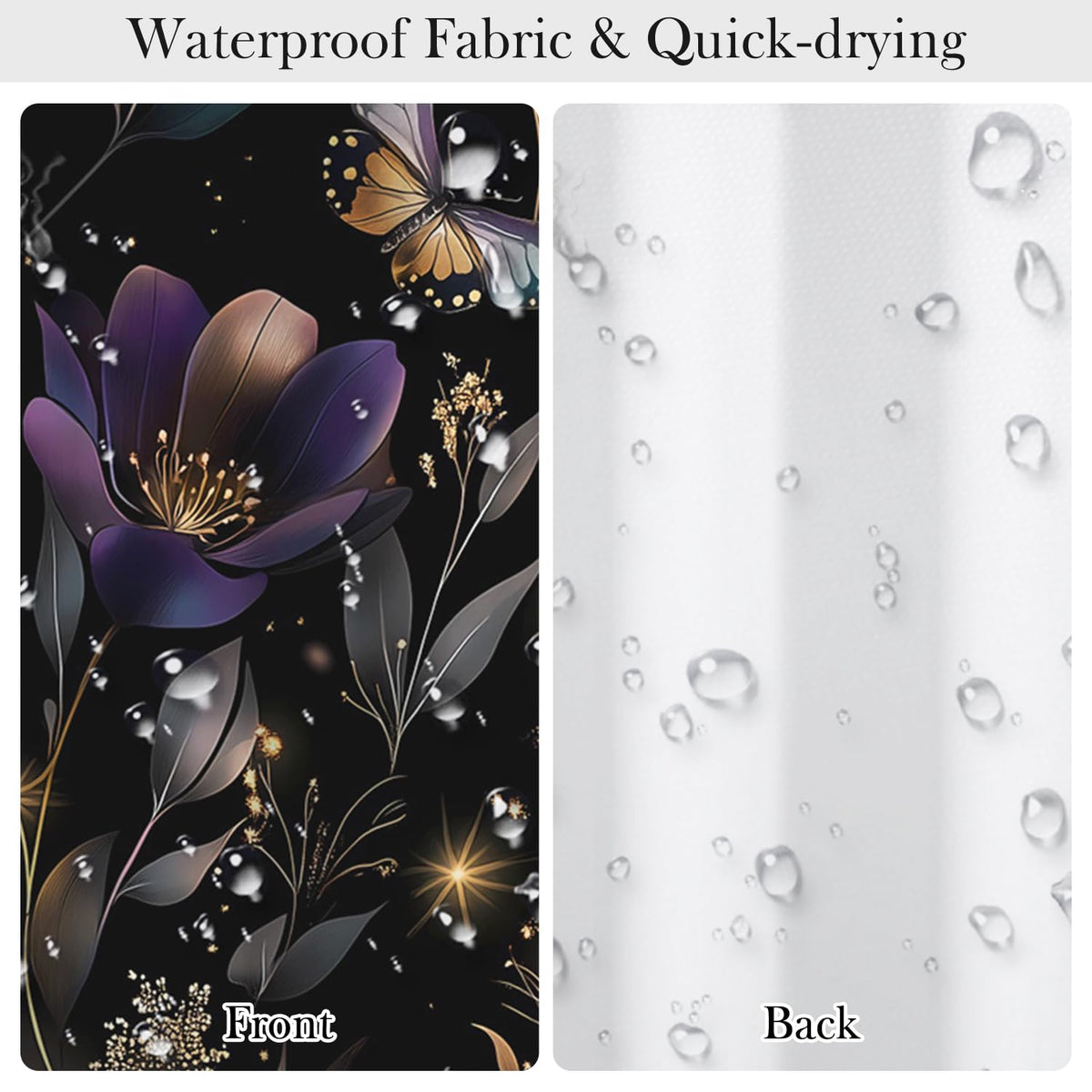 Dark Floral Shower Curtain with Hooks (Dark Floral / 72"W x 72"L (Pack of 1))